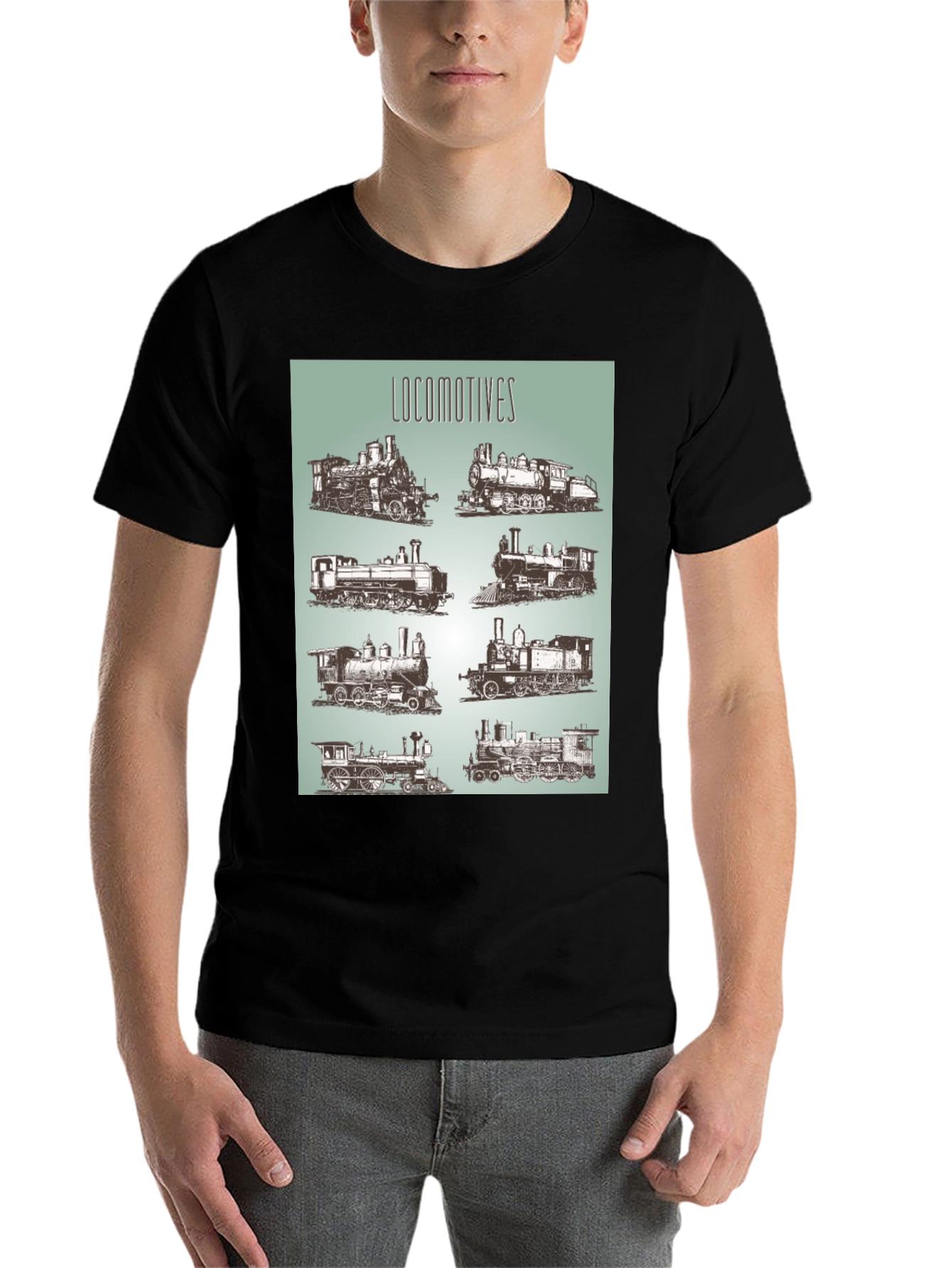 Black Locomotive Train Graphic Tee - Black Cotton T-Shirt view 7