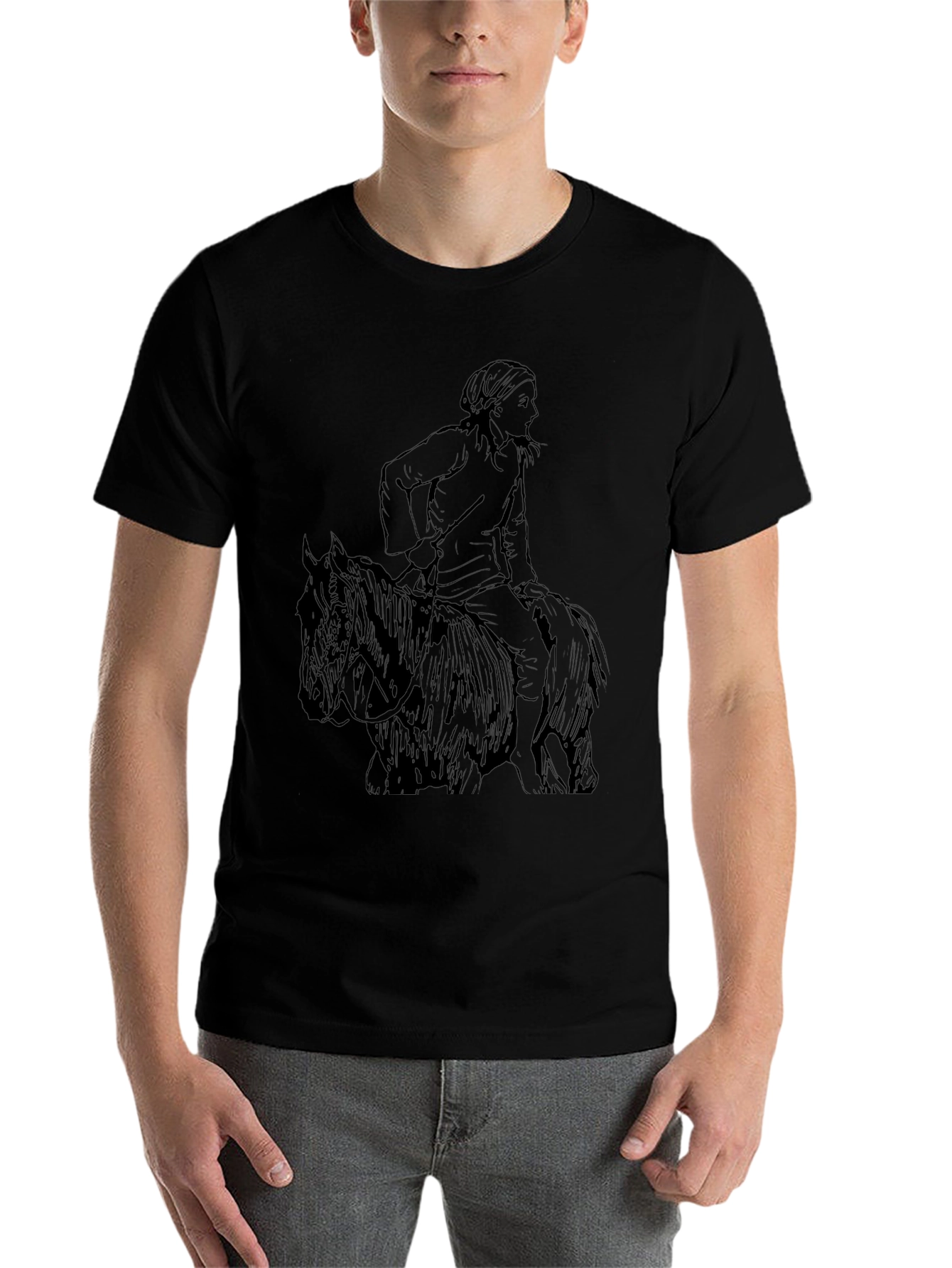 Black T-Shirt with Equestrian Graphic Tee - 7
