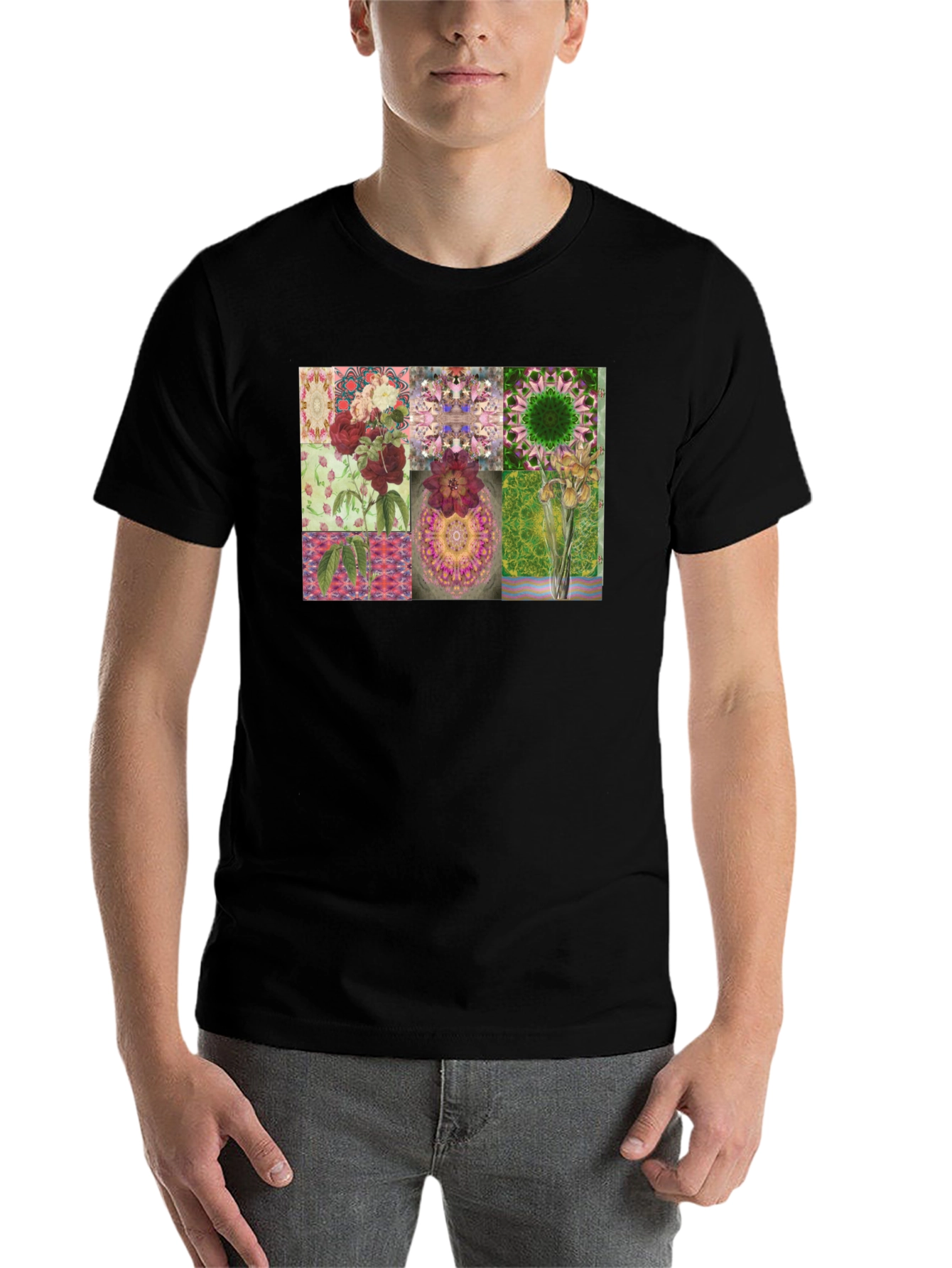 Black Floral Collage Print Black T-Shirt view 7