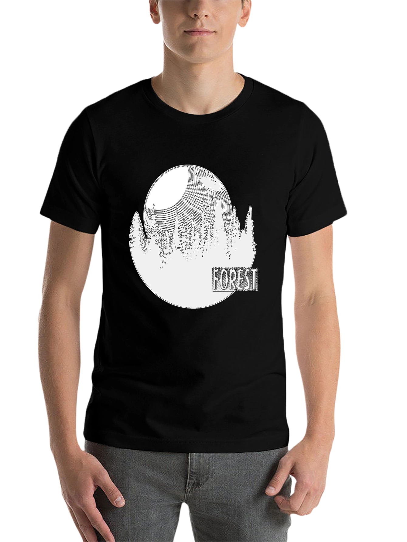 Black Men's Forest Graphic Print Crew Neck T-Shirt view 7