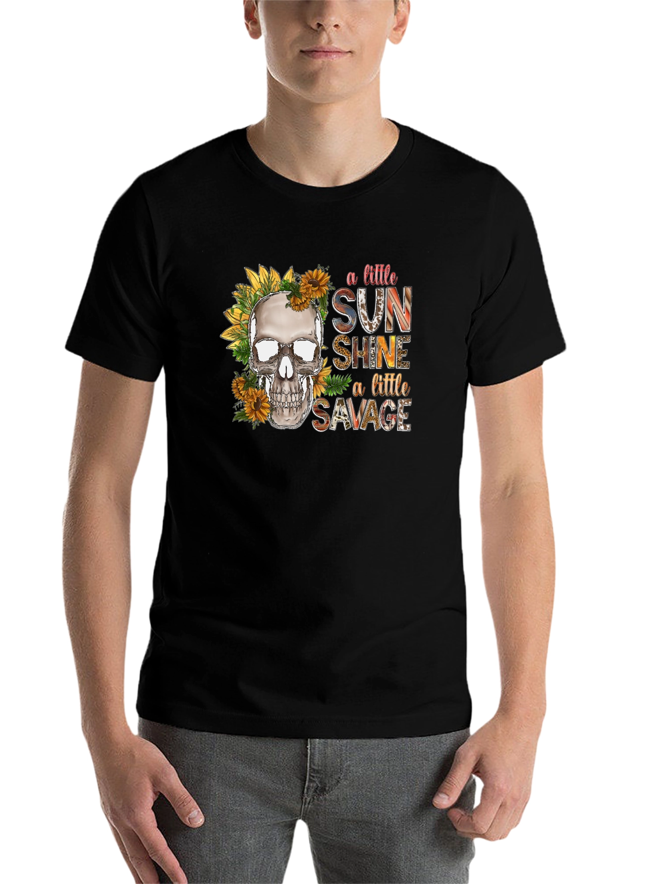 Black Skull Sunflower Graphic Tee: A Little Sunshine, A Little Savage view 7