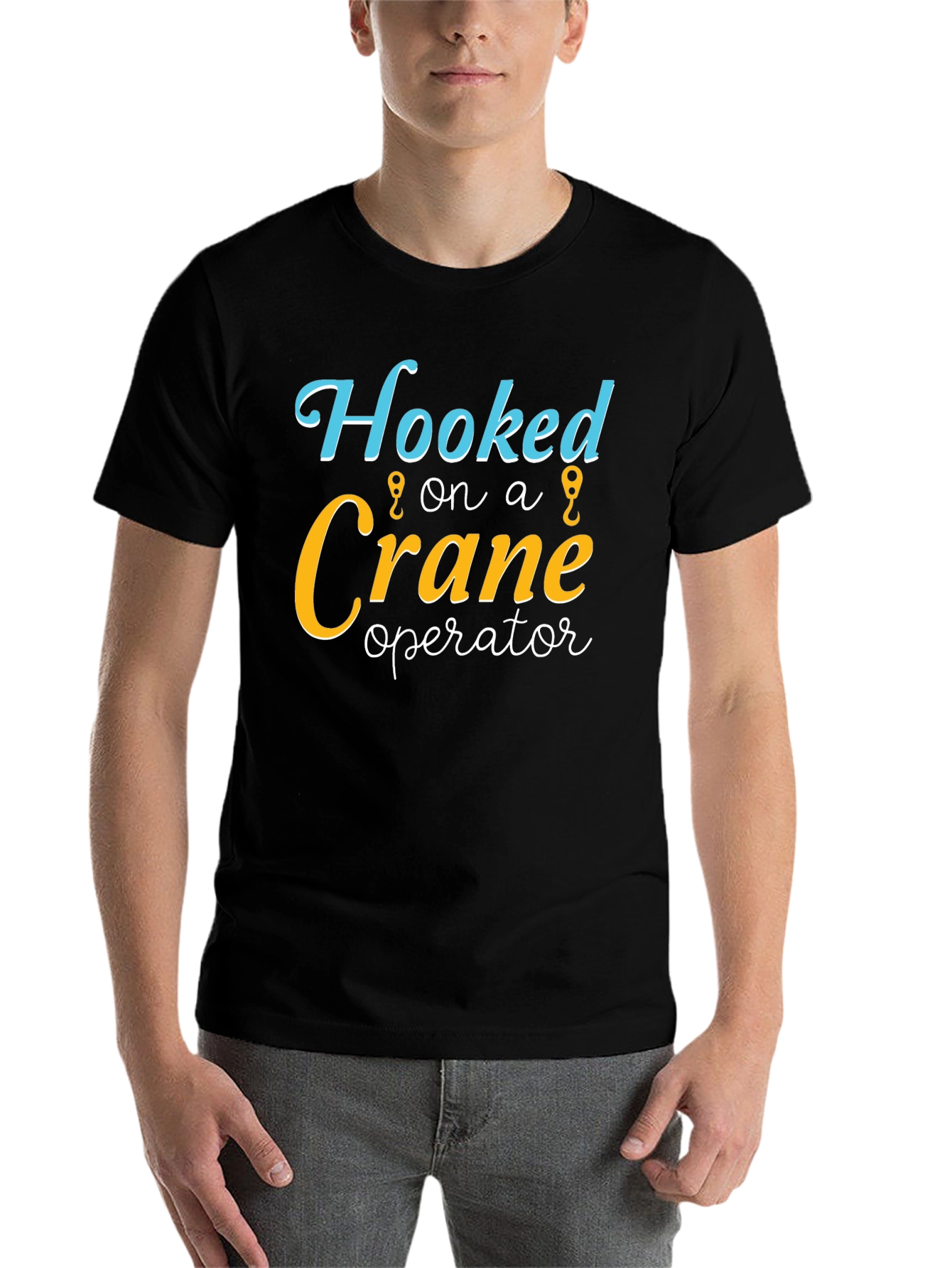 Black Hooked on a Crane Operator Novelty T-Shirt view 7