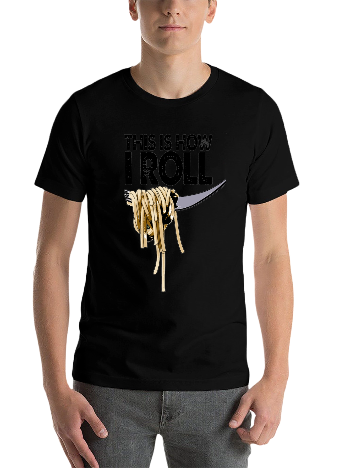 Black This Is How I Roll Spaghetti T-Shirt view 7