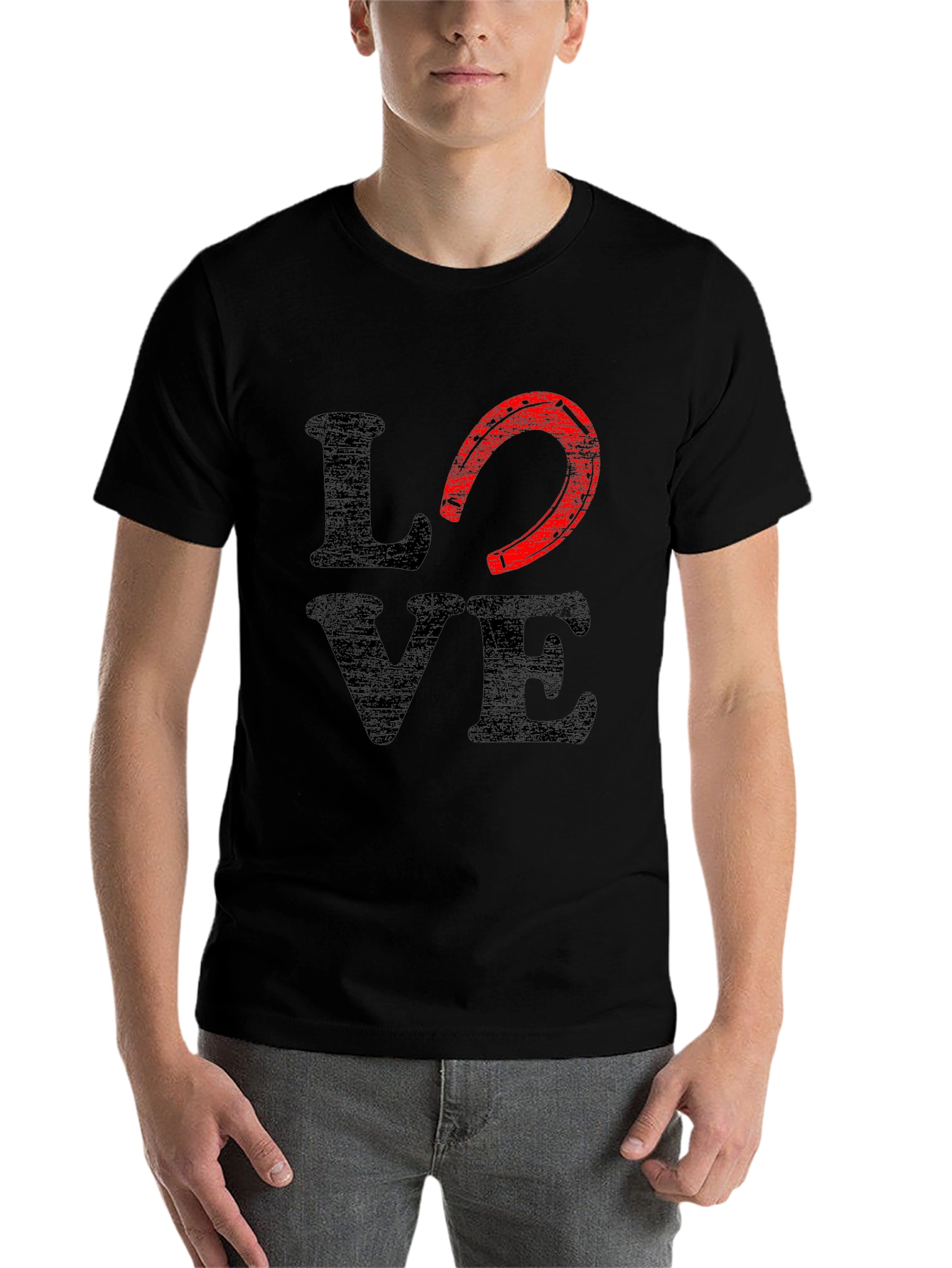 Black Love Horseshoe Graphic Tee - Black Cotton Blend view 7