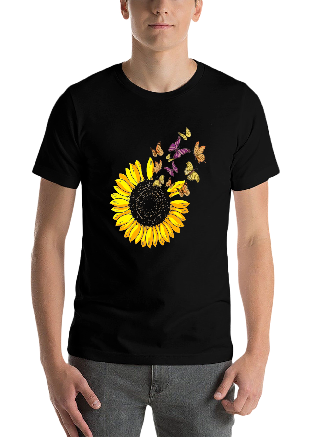 Black Sunflower Butterfly Graphic Tee view 7
