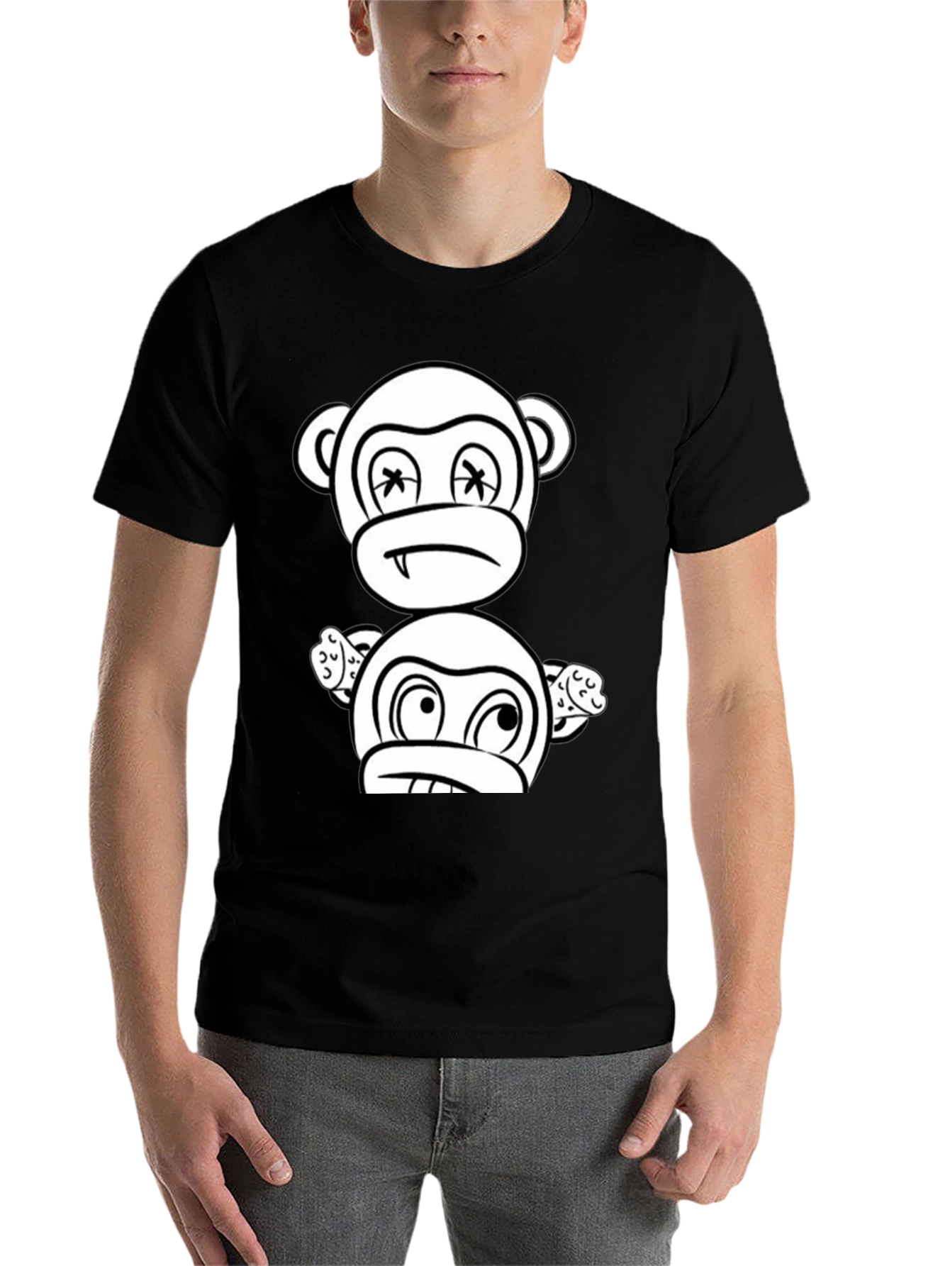 Black Cartoon Monkey Graphic Black T-Shirt view 7