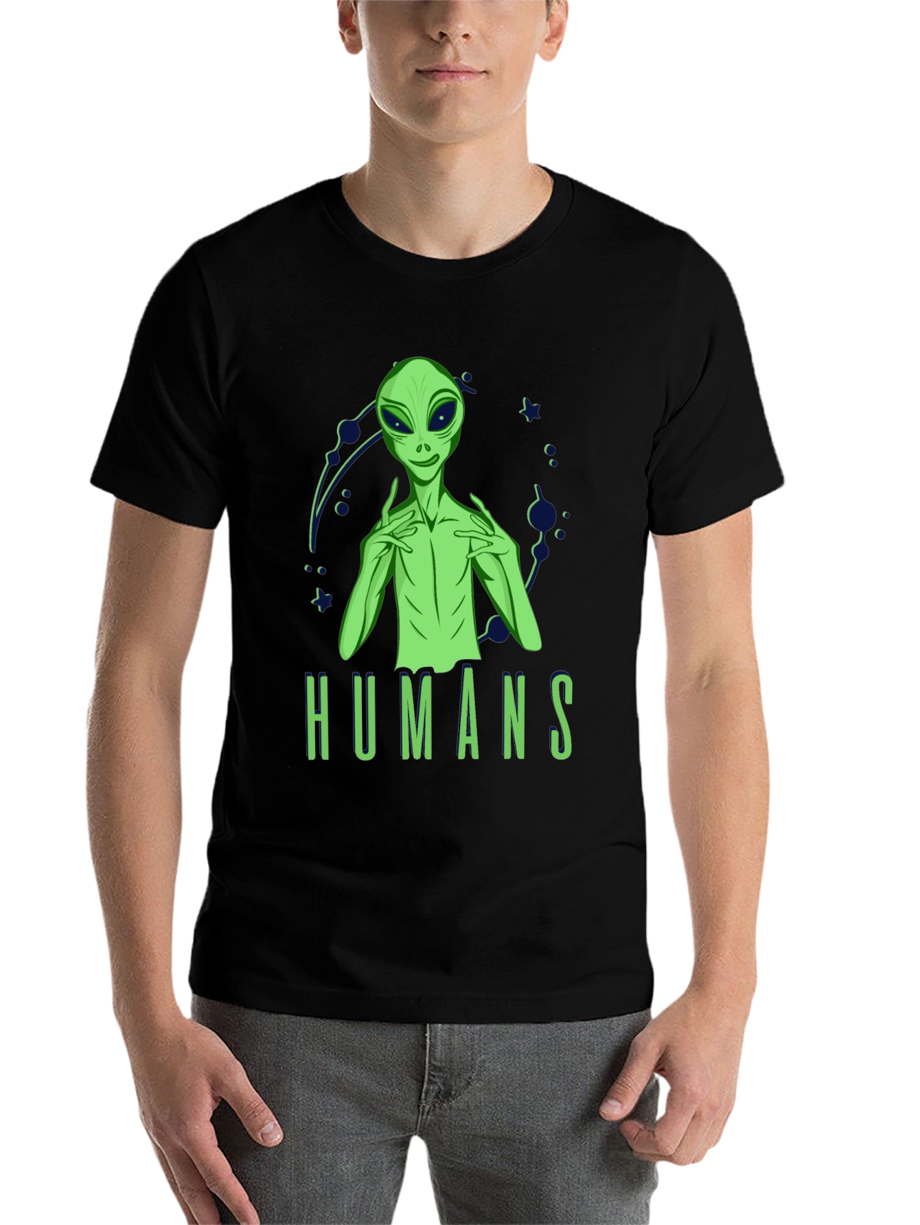 Black Alien 'Humans' Graphic Tee - Men's Black T-Shirt view 7