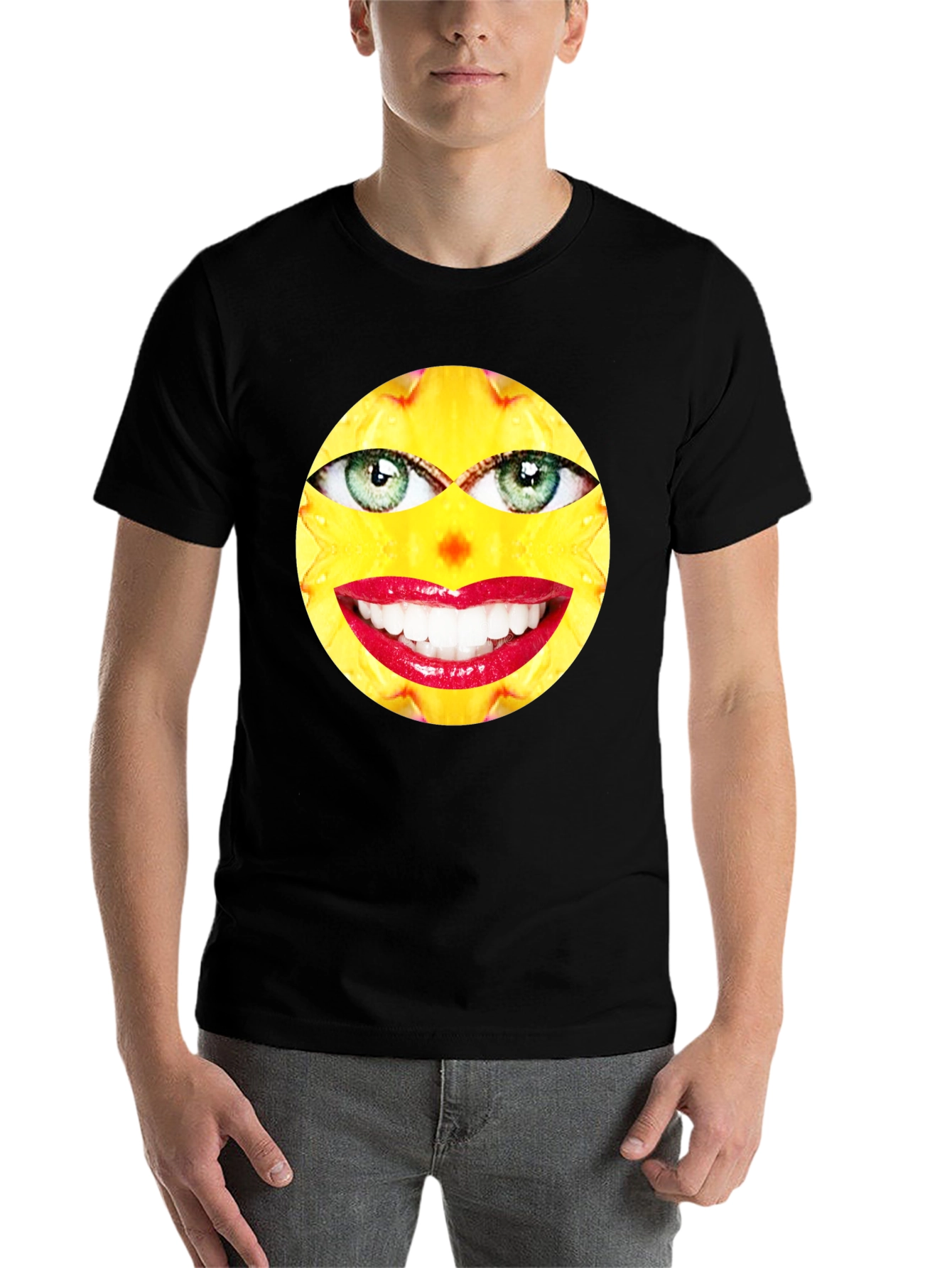 Black Funny Face Graphic Print Black T-Shirt view 7