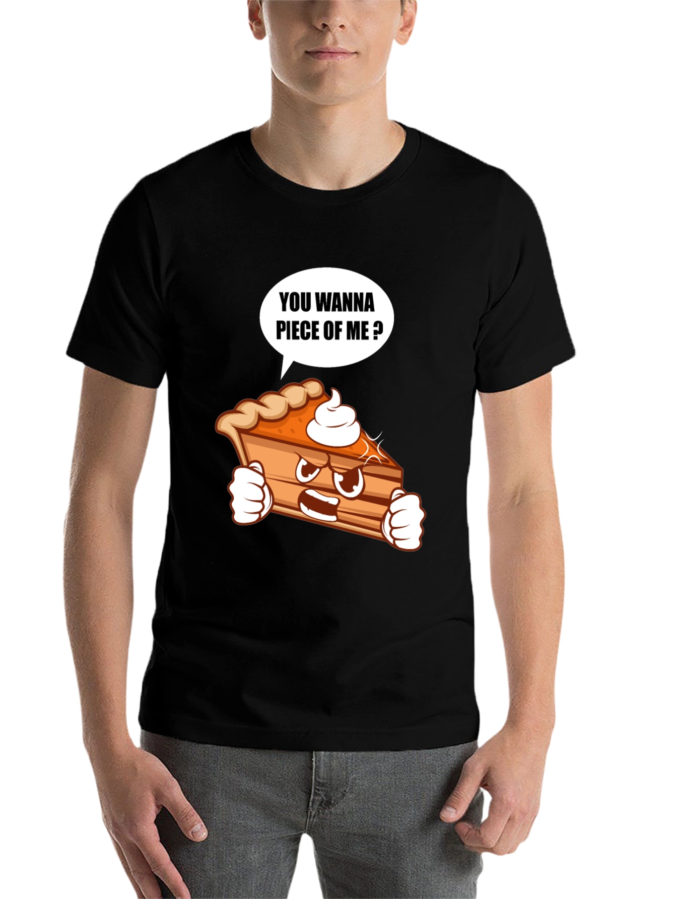 Black Funny Pie Slice Cartoon Graphic T-Shirt view 7