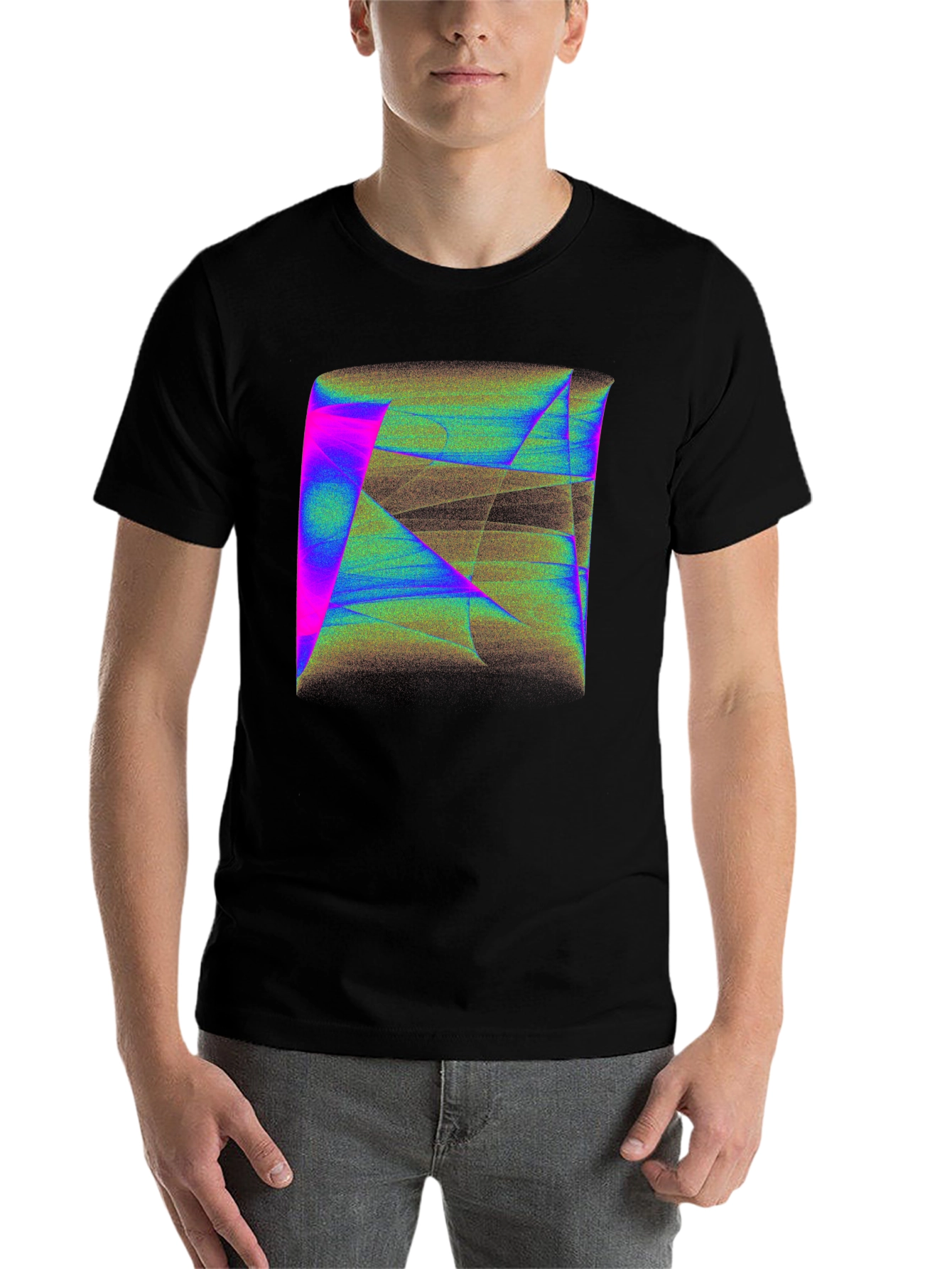 Black Abstract Geometric Art Men's Black T-Shirt view 7