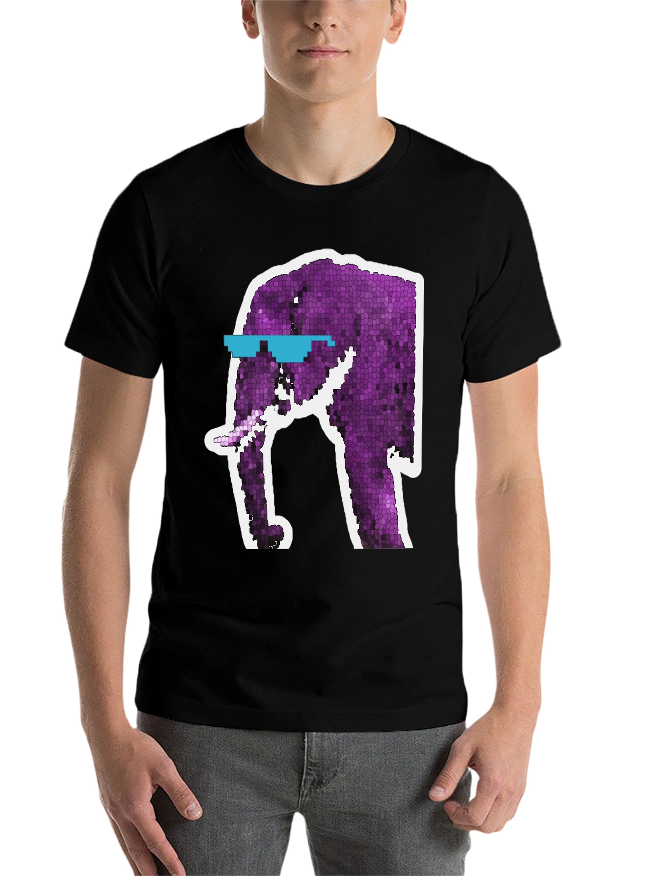 Black Cool Elephant Graphic Tee - Black Cotton T-Shirt view 7