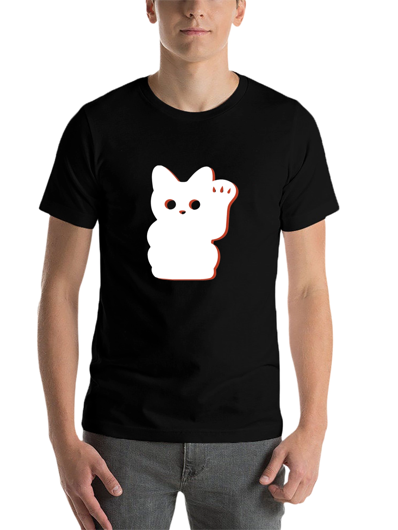 Black Lucky Cat Graphic Tee - Black Cotton Blend view 7
