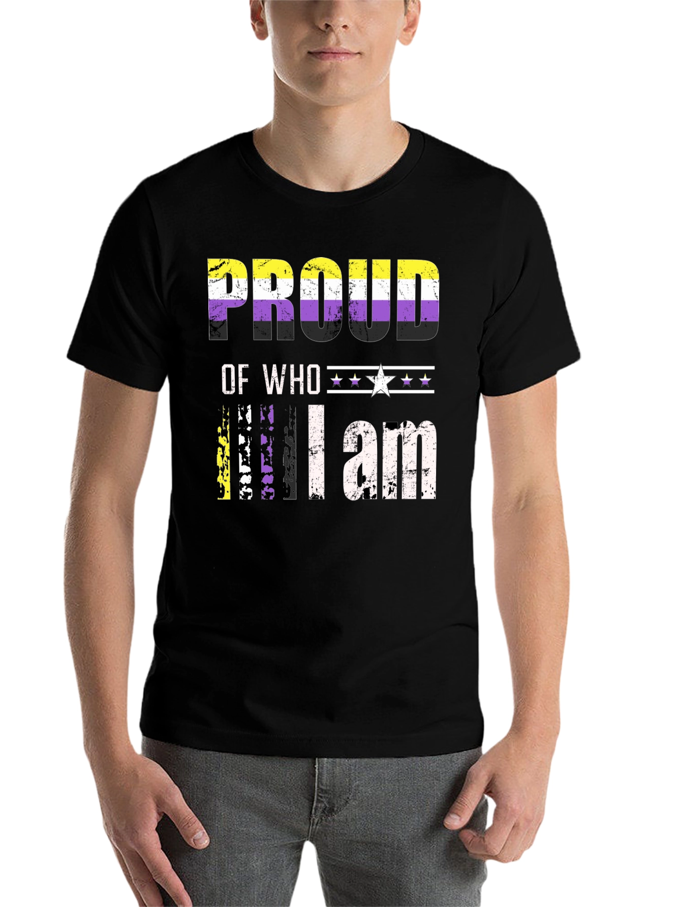Black Proud of Who I am Nonbinary T-Shirt view 7