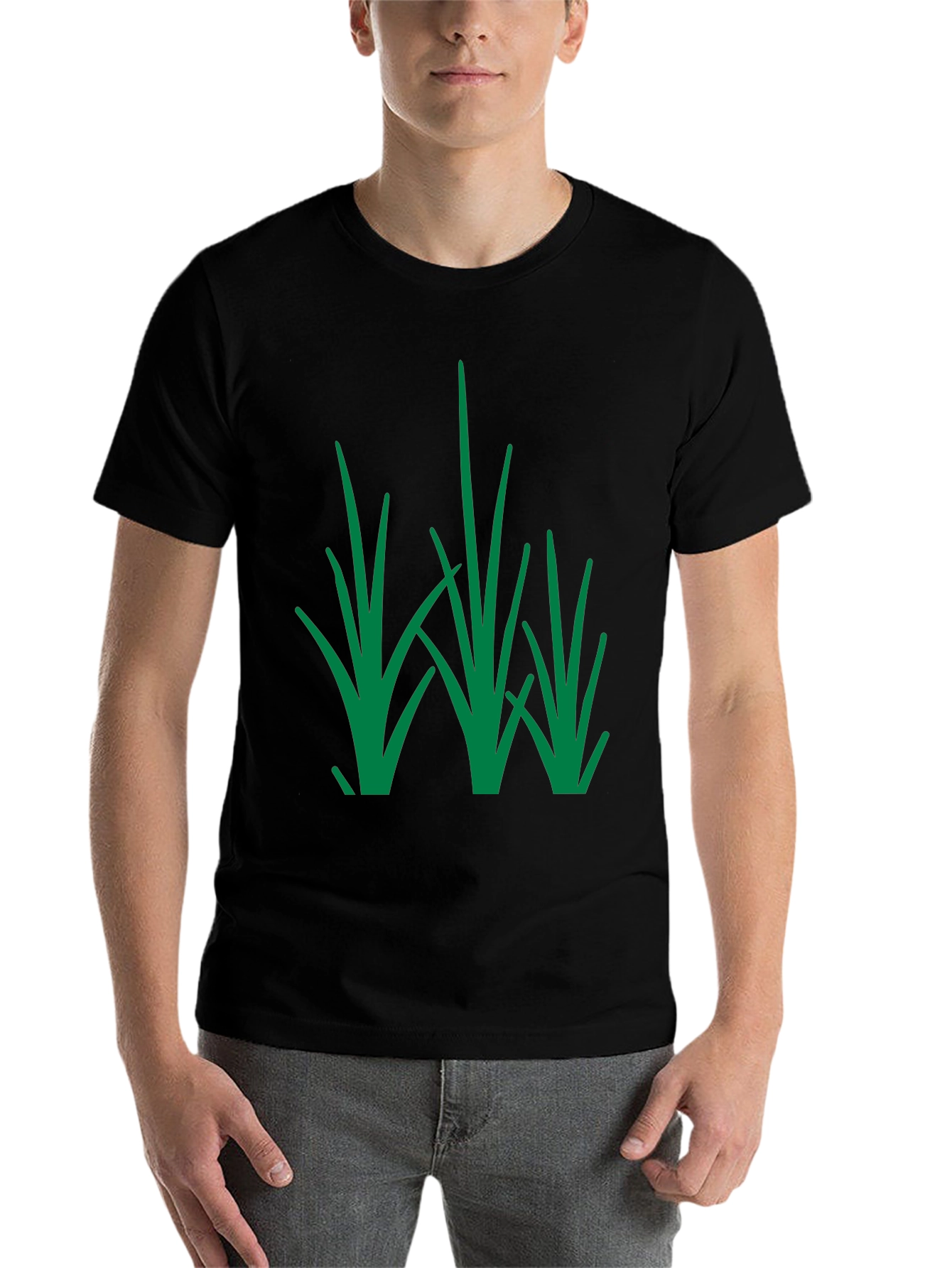 Black Green Grass Design Black T-Shirt view 7