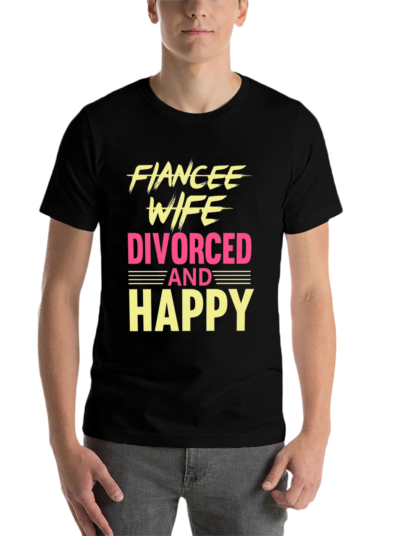 Black Funny Divorced & Happy Graphic T-Shirt view 7
