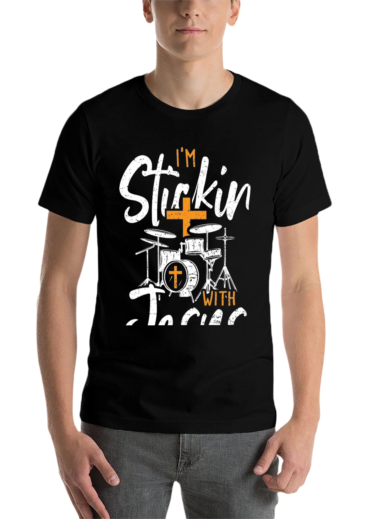 Black Stickin' with Jesus Drummer Christian T-Shirt view 7