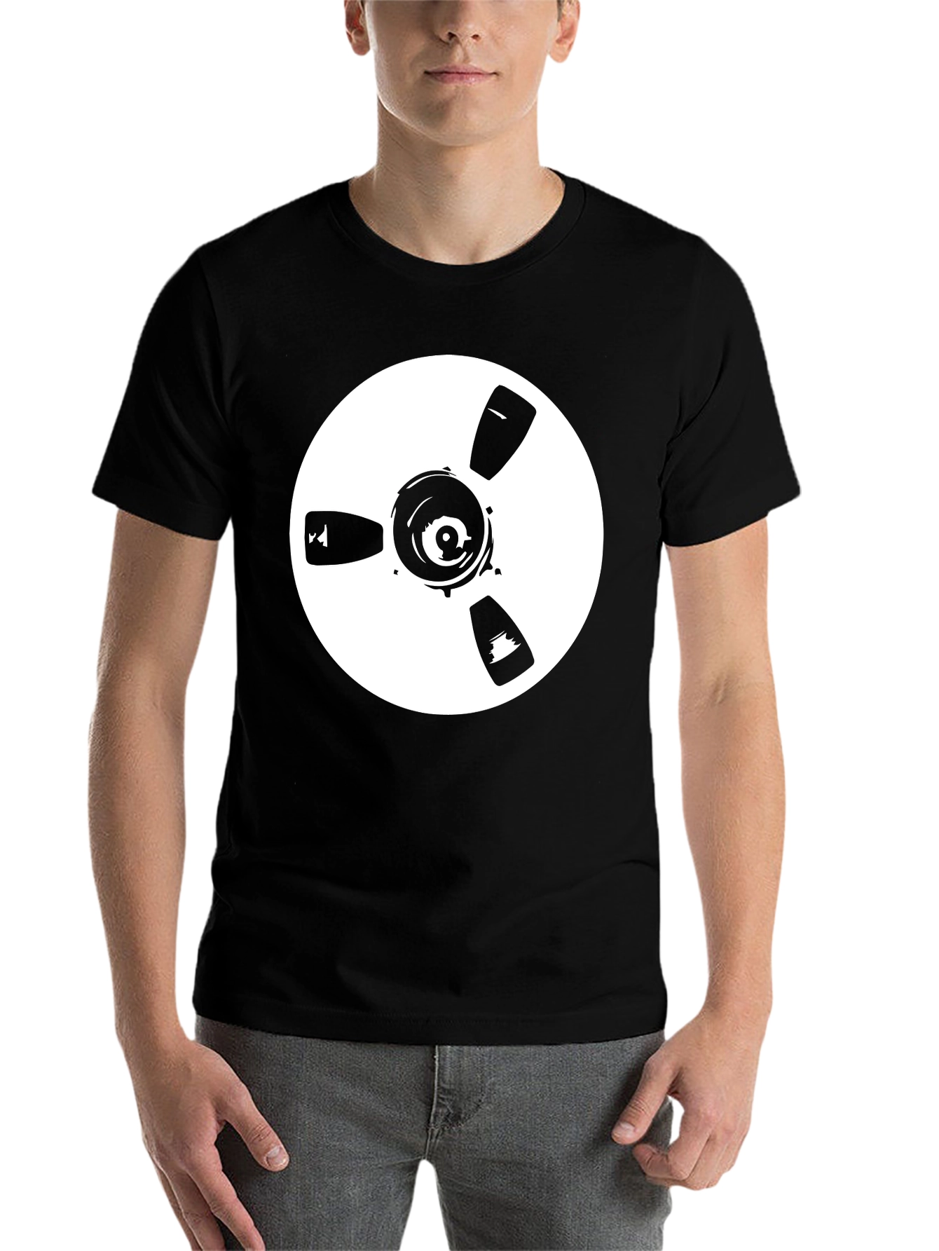 Black Retro Reel-to-Reel Record T-Shirt view 7