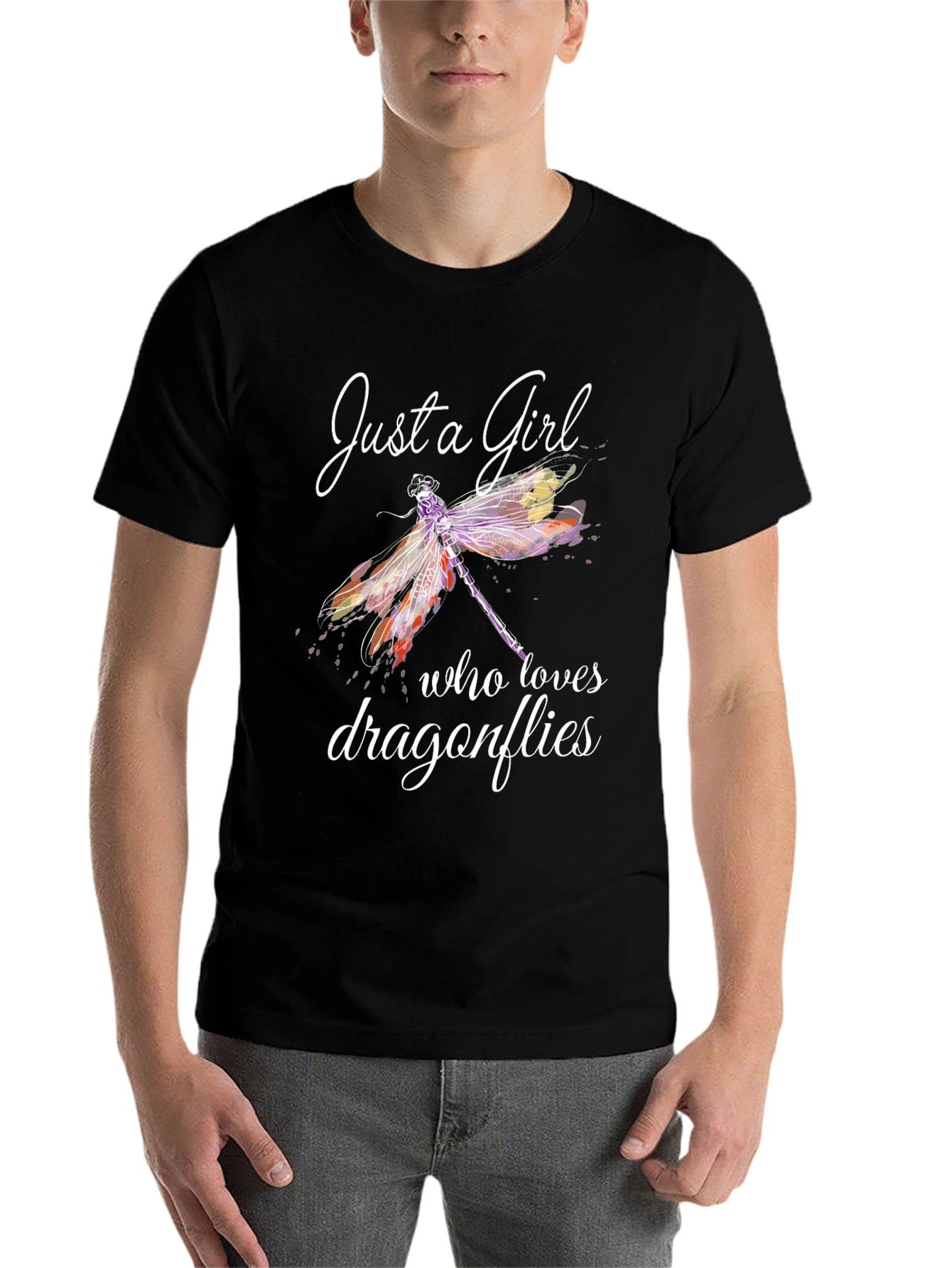 Black Just a Girl Who Loves Dragonflies Graphic Tee view 7