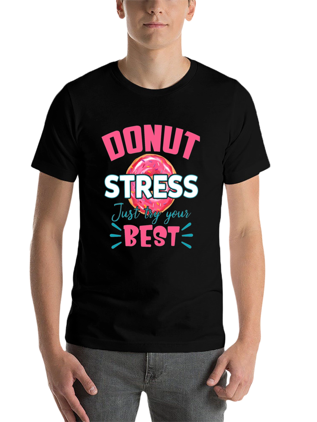 Black Donut Stress T-Shirt - Just Try Your Best view 7