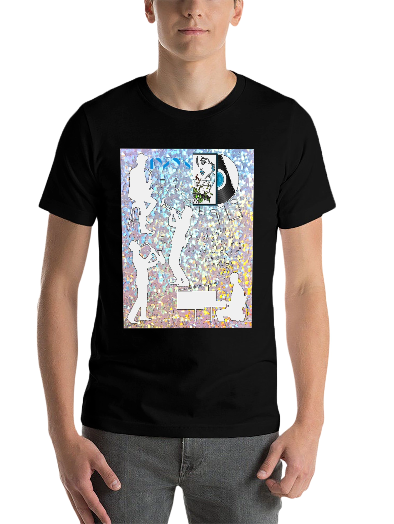 Black Jazz Music T-Shirt - Vintage Style view 7