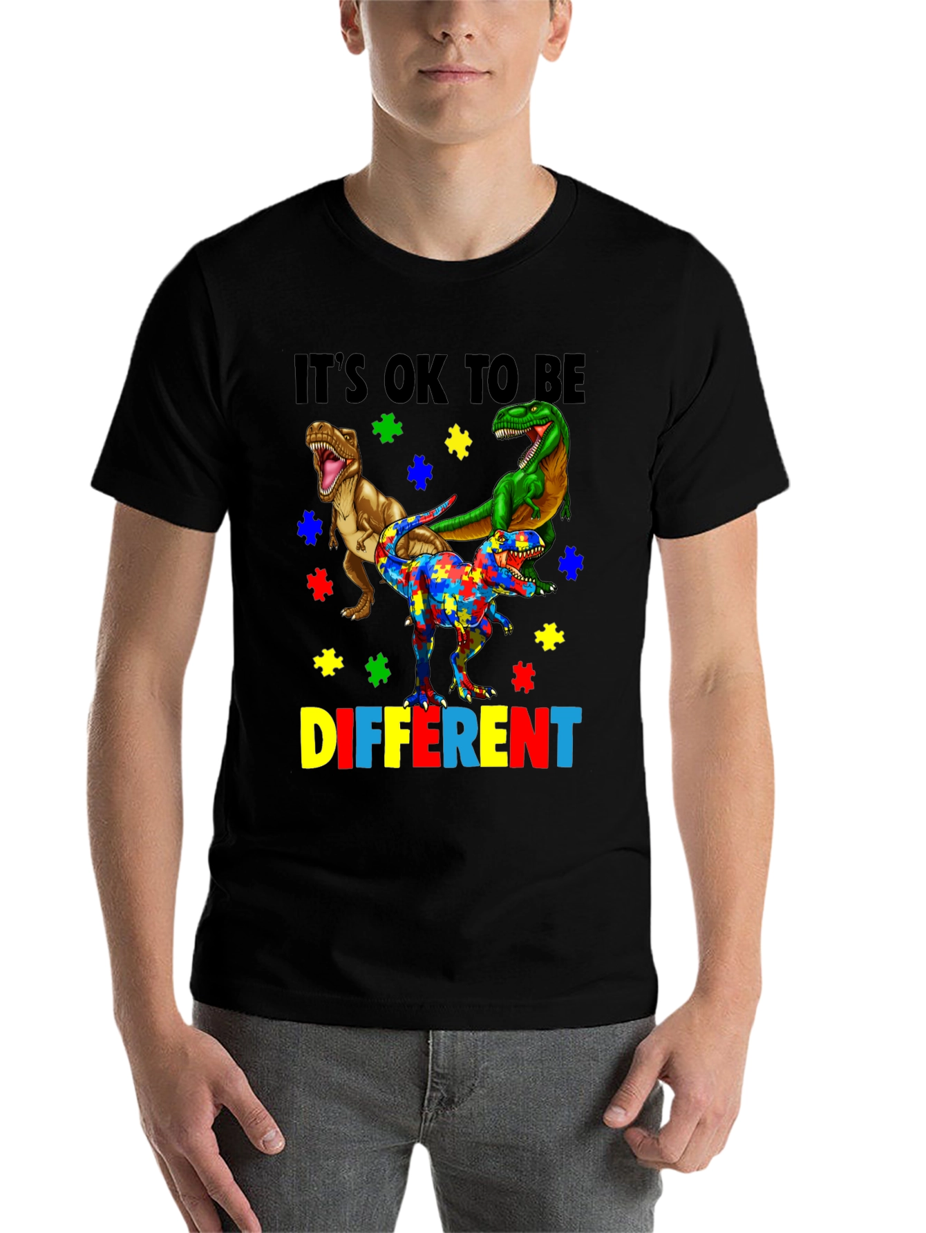 Black It's OK To Be Different Autism Awareness T-Shirt view 7