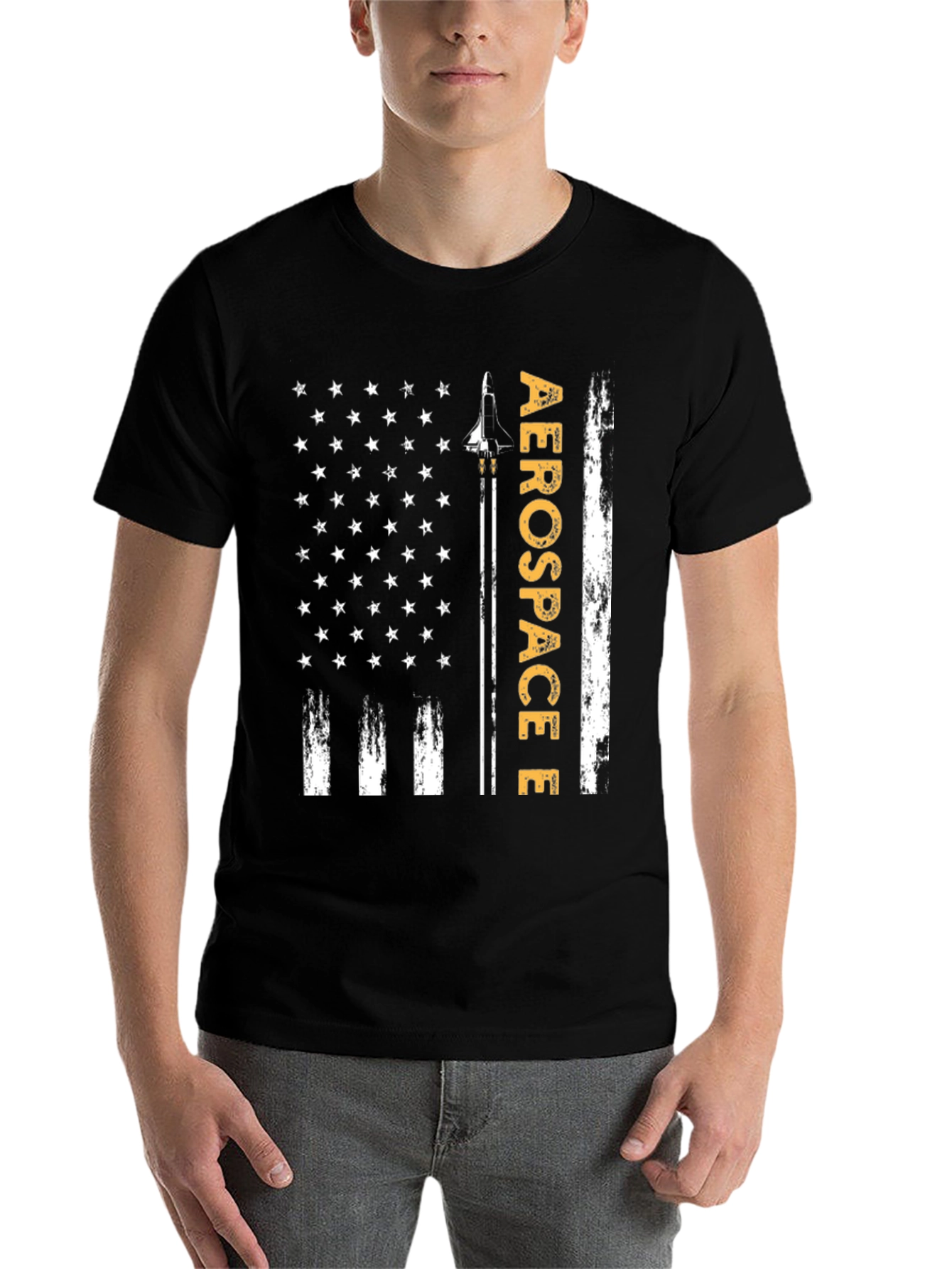 Black Aerospace Flag Graphic T-Shirt - Patriotic Design view 7