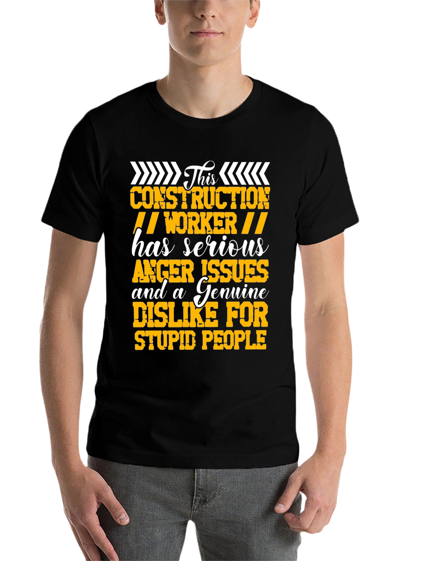 Black Construction Worker Serious Anger Issues Graphic Tee view 7