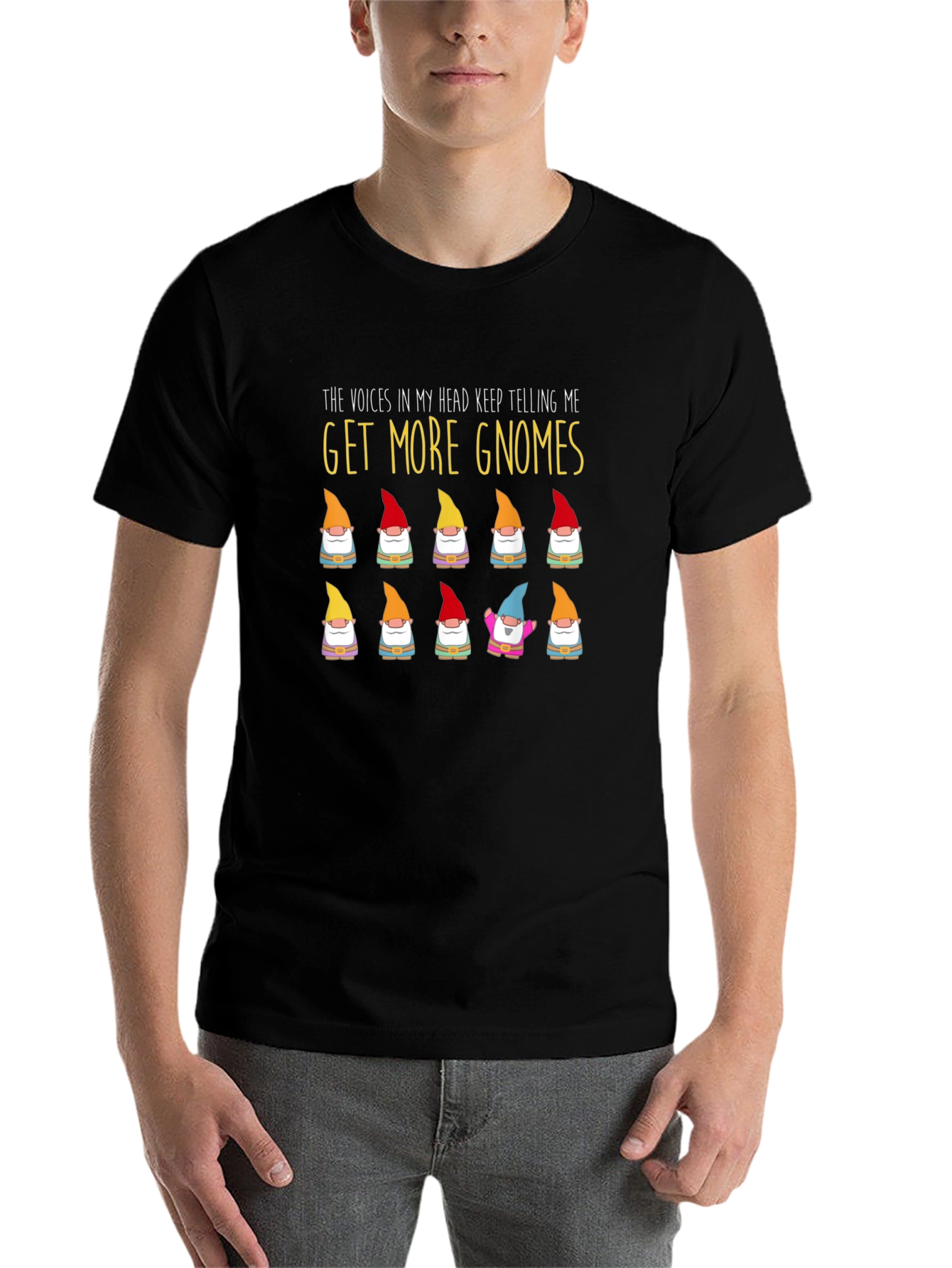 Black Get More Gnomes Funny Graphic T-Shirt view 7