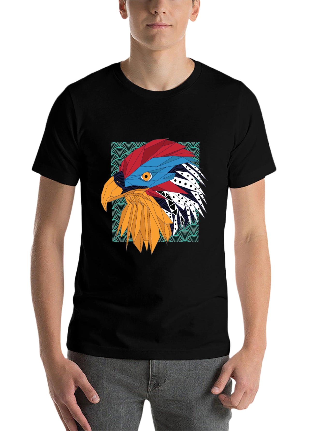 Black Geometric Eagle Graphic Tee - Stylish Men's T-Shirt view 7