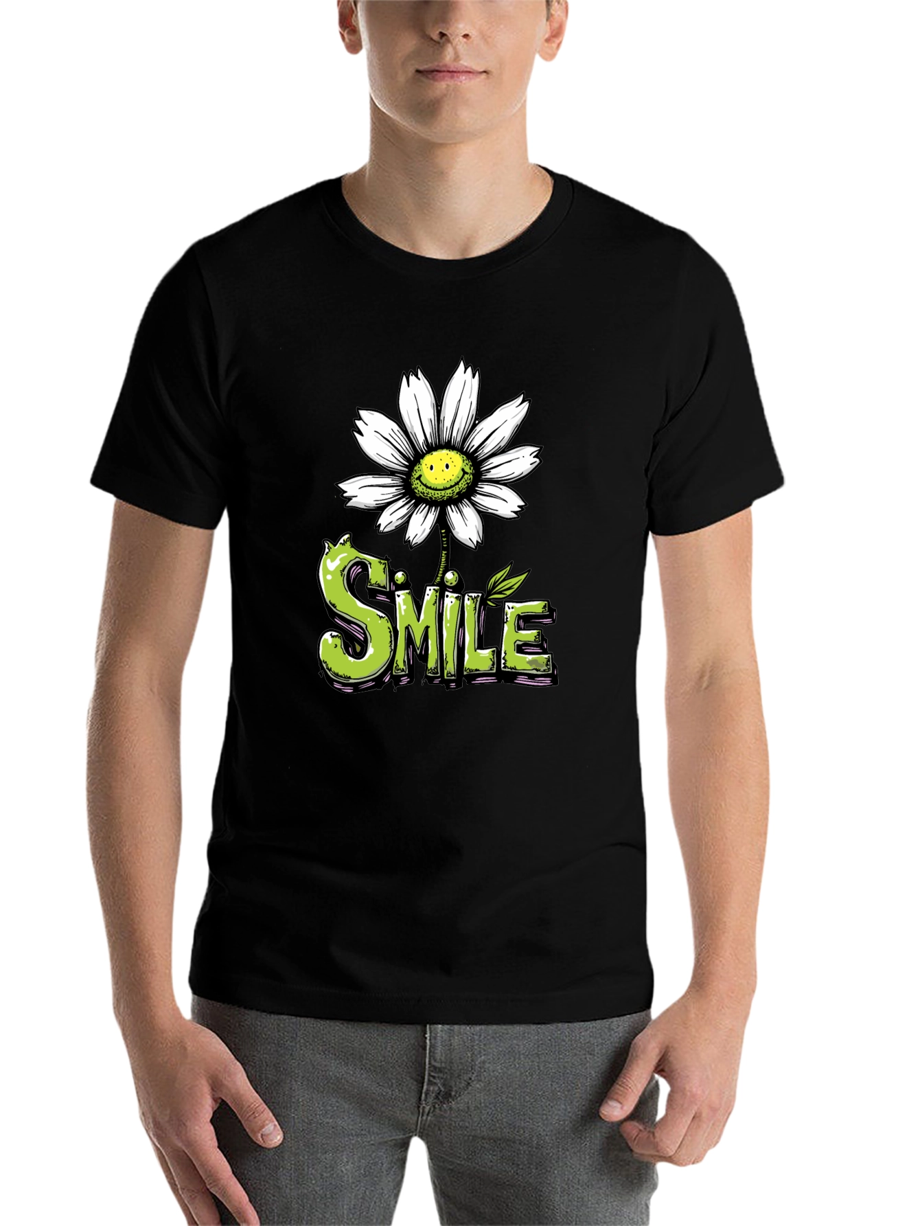 Black Smile Daisy Graphic Tee - Positive Vibes Shirt view 7