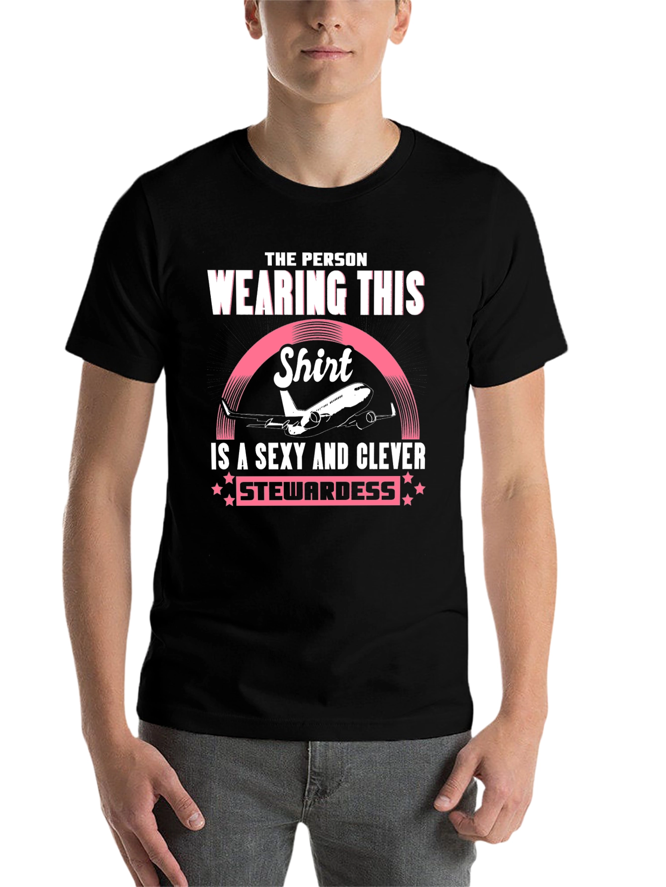 Black Sexy & Clever Stewardess T-Shirt view 7