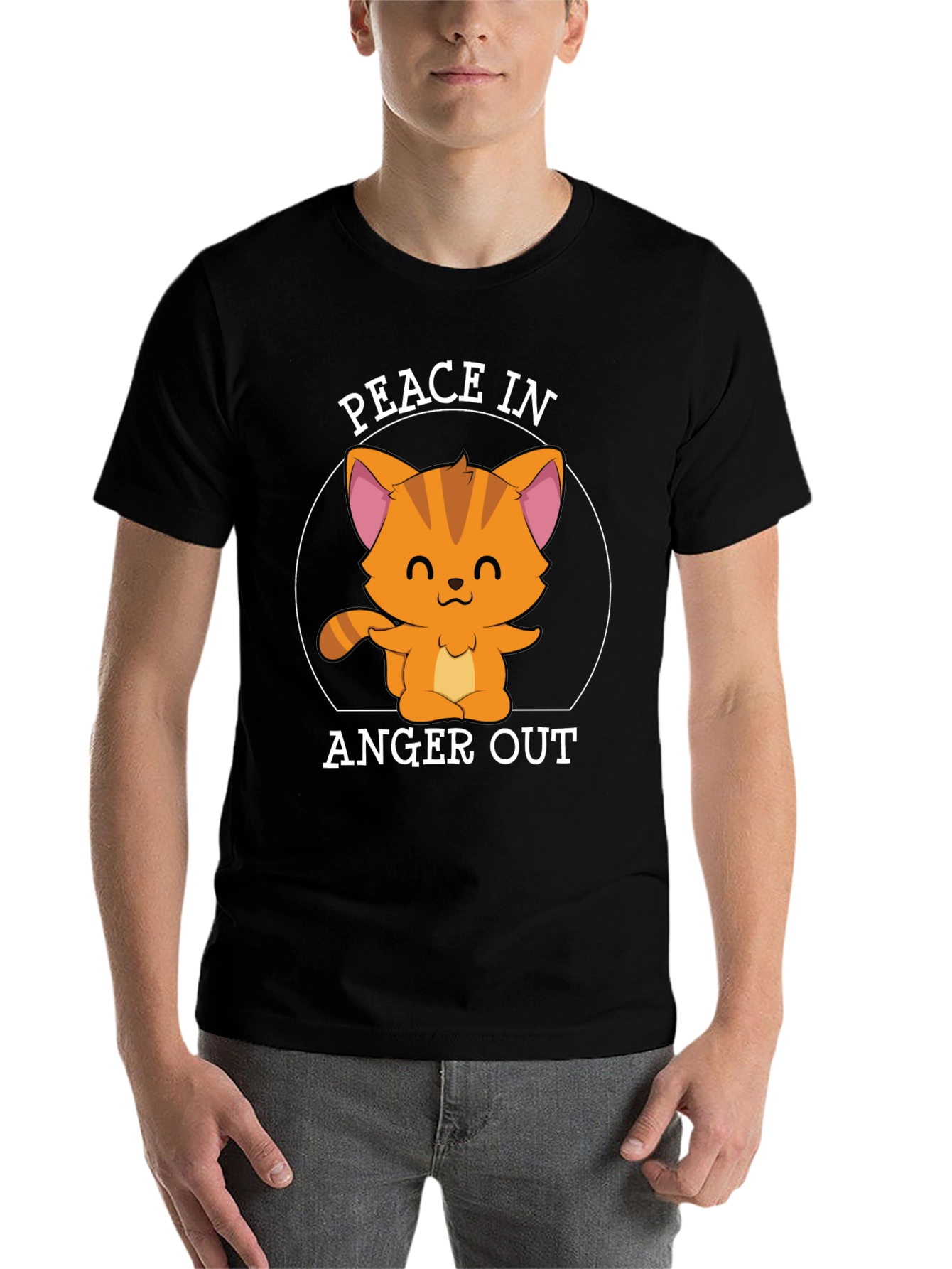 Black Peace In Anger Out Cat T-Shirt view 7