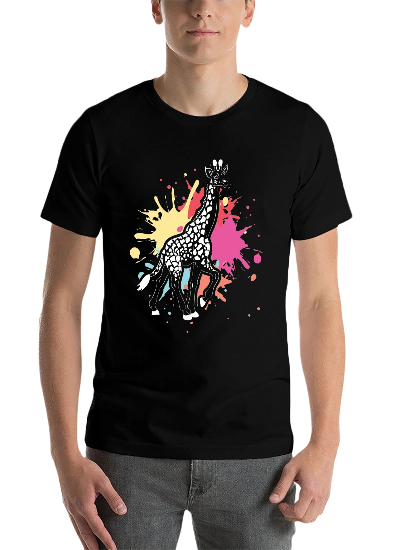 Black Giraffe Splatter Graphic Tee - Black Cotton Shirt view 7
