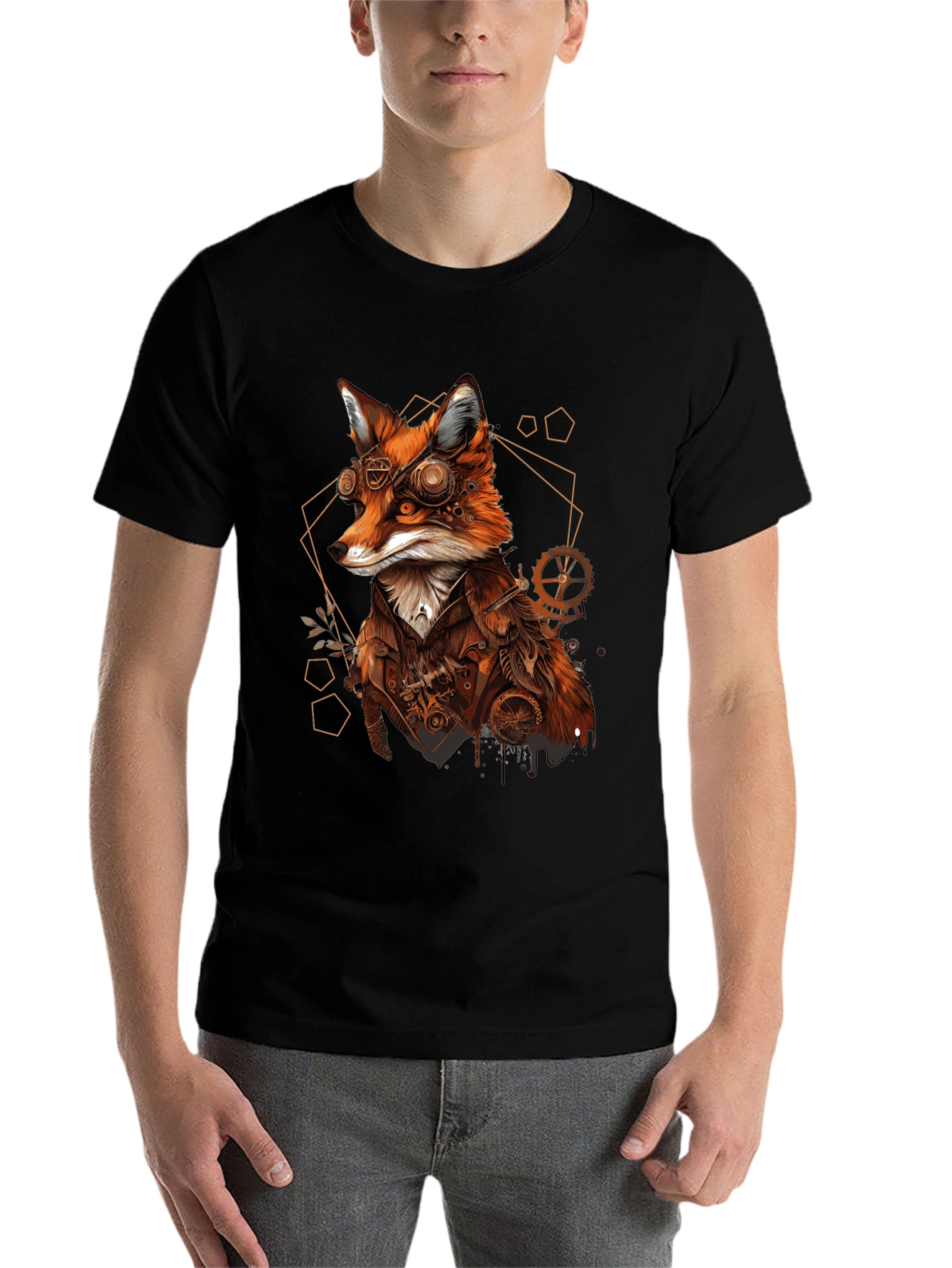 Black Steampunk Fox Graphic Tee - Unique Animal Design view 7