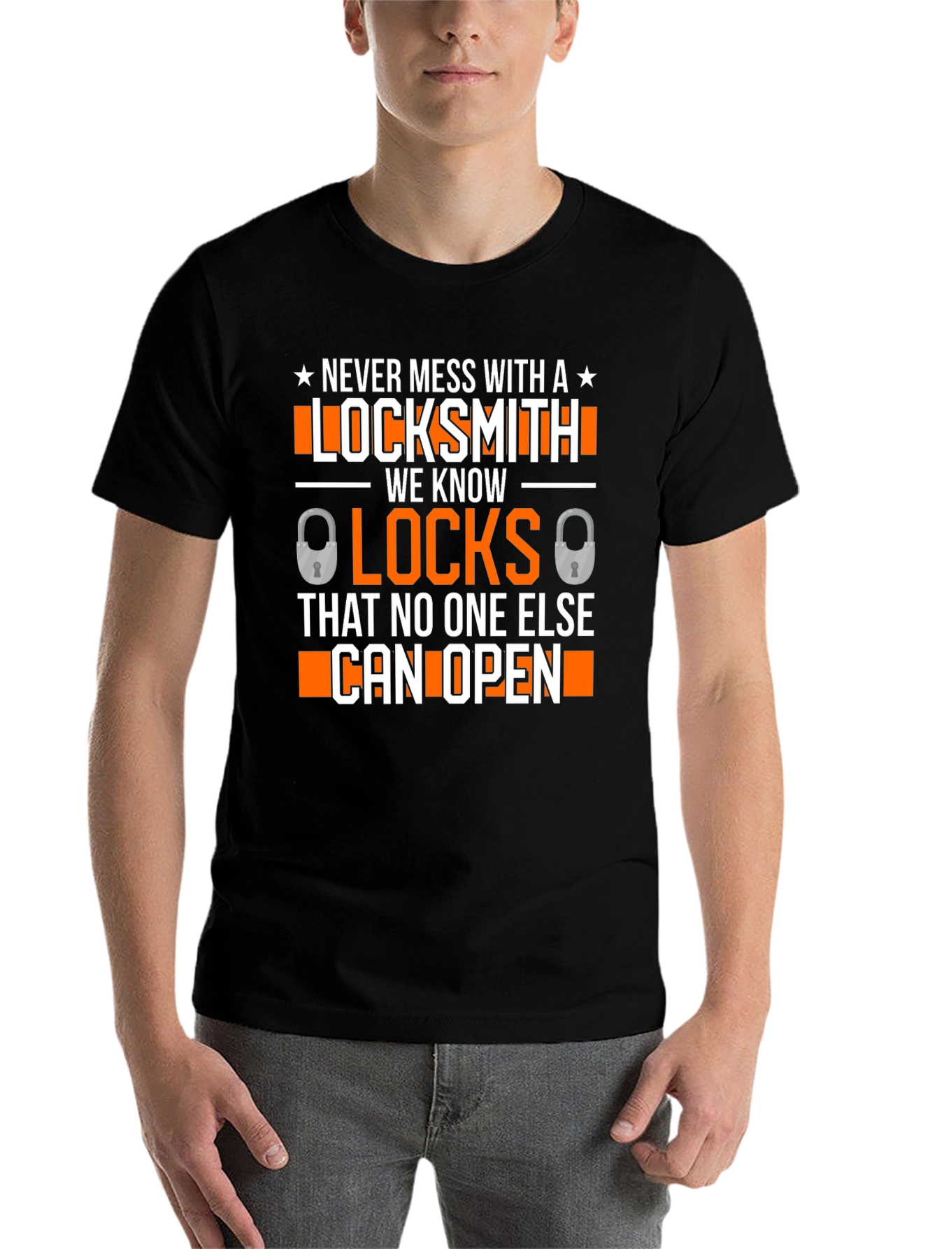 Black Locksmith Graphic T-Shirt - Never Mess With a Locksmith! view 7