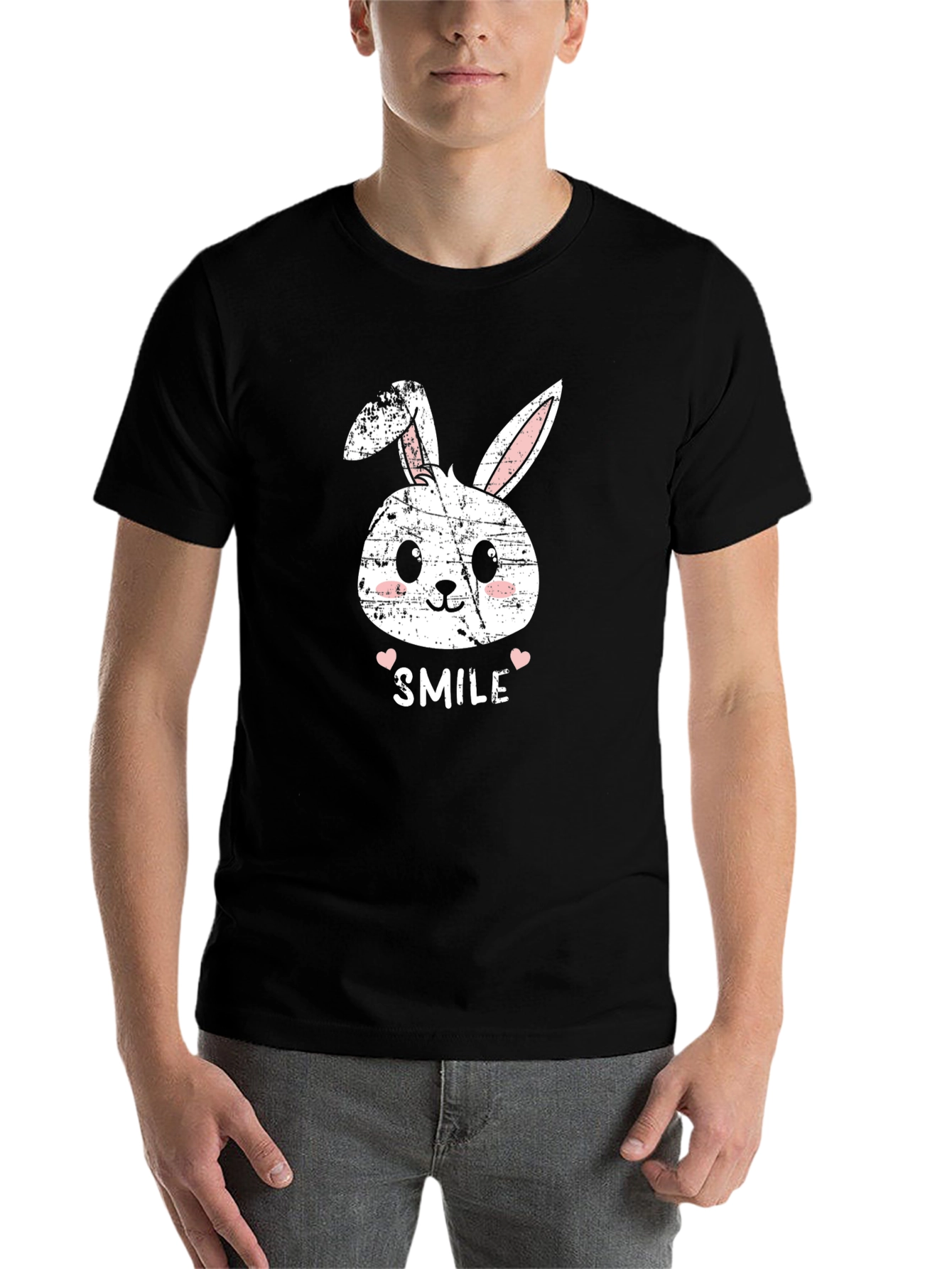 Black Cute Bunny Smile Black T-Shirt view 7