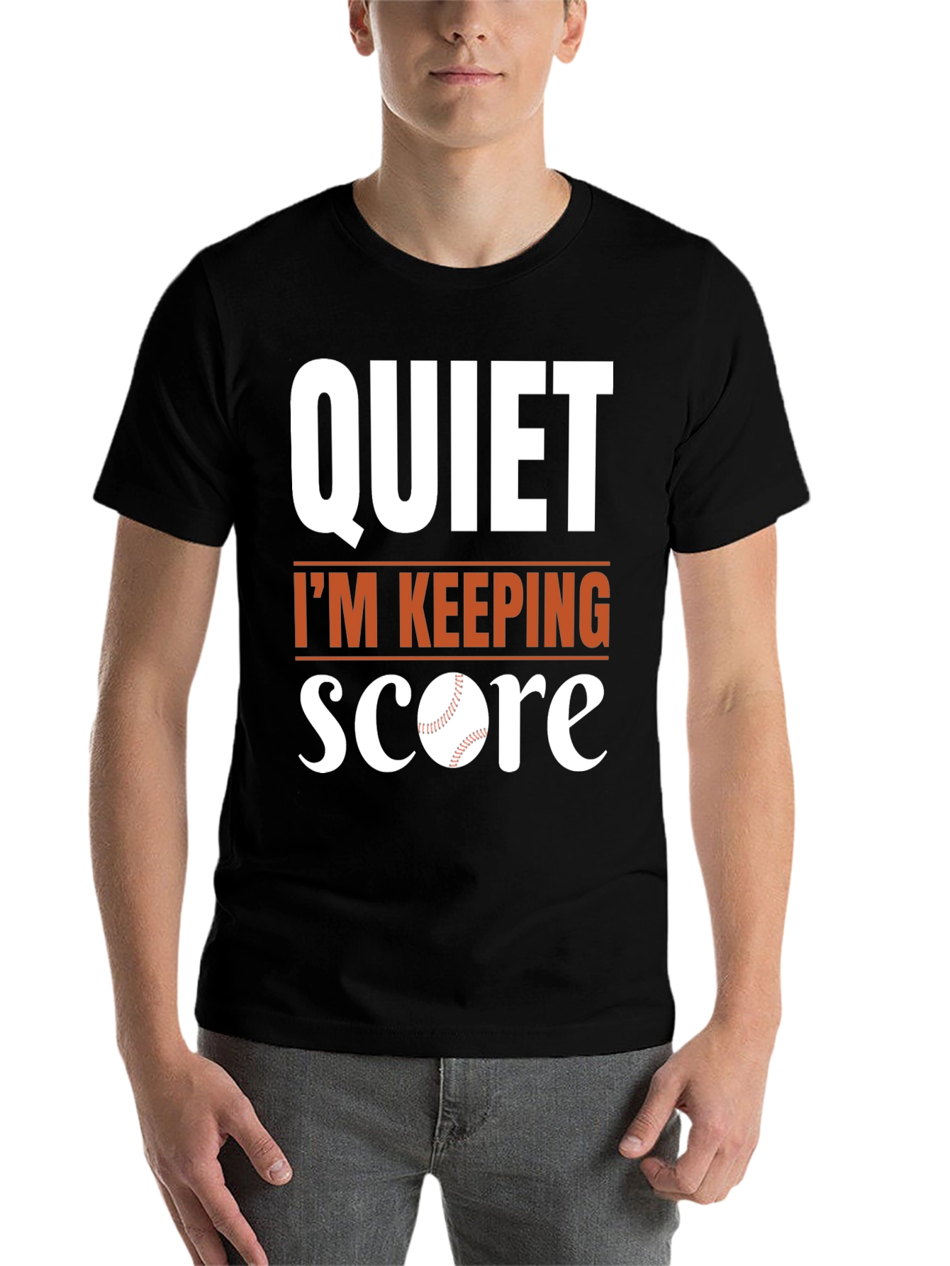 Black Quiet I'm Keeping Score Baseball T-Shirt view 7