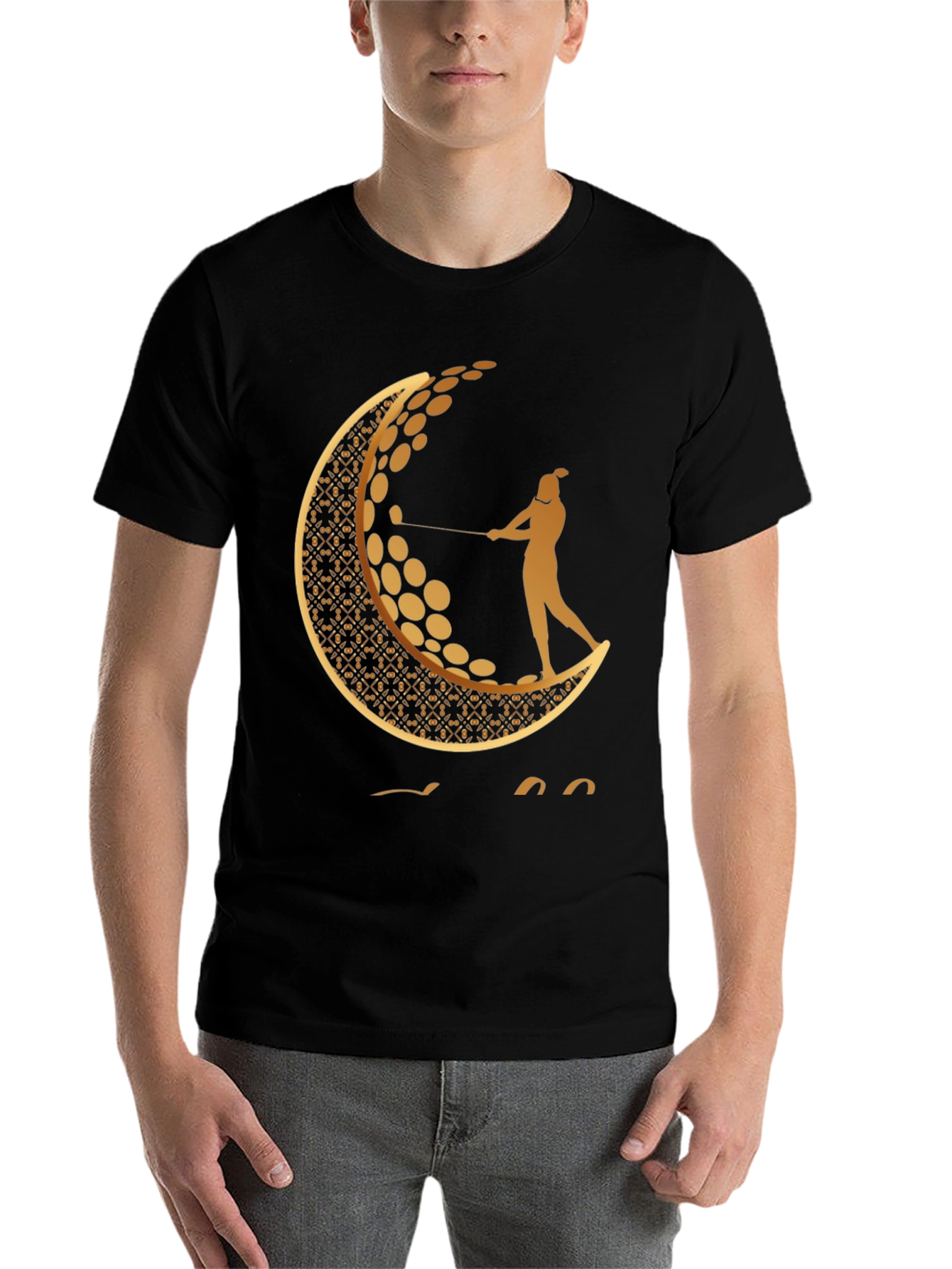 Black Golf Moon Tee - Unique Graphic Print Shirt view 7
