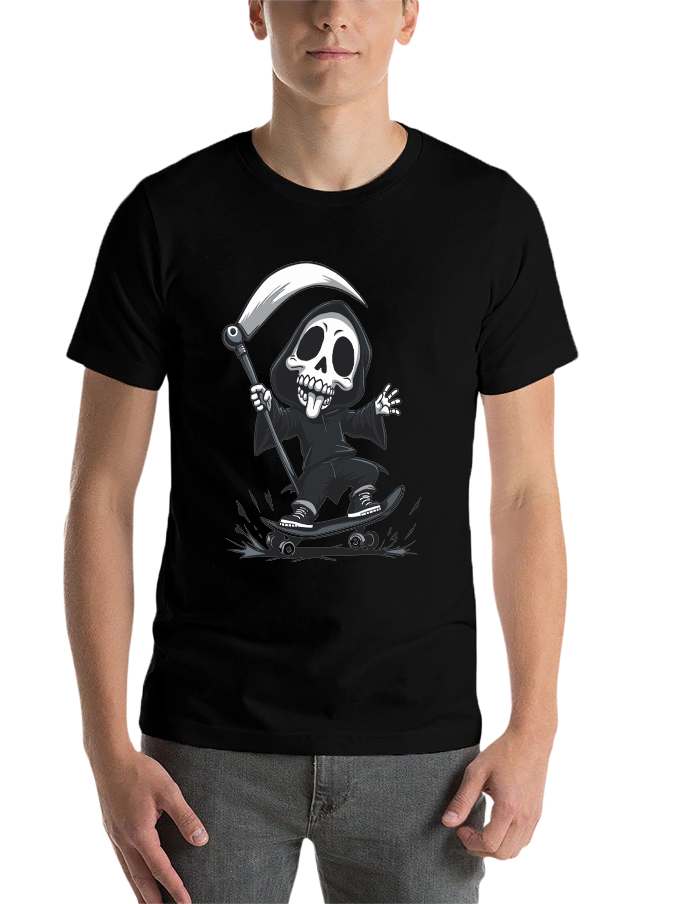 Black Skateboarding Grim Reaper Black T-Shirt view 7