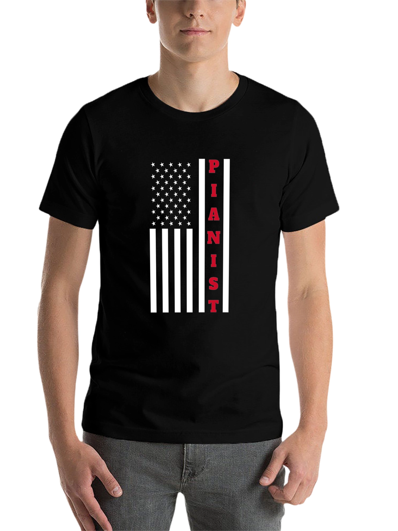 Black Pianist American Flag Graphic T-Shirt view 7