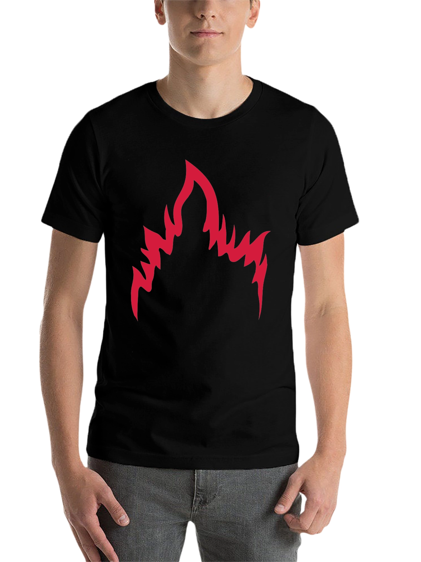Black Men's Black T-Shirt with Red Flame Graphic view 7