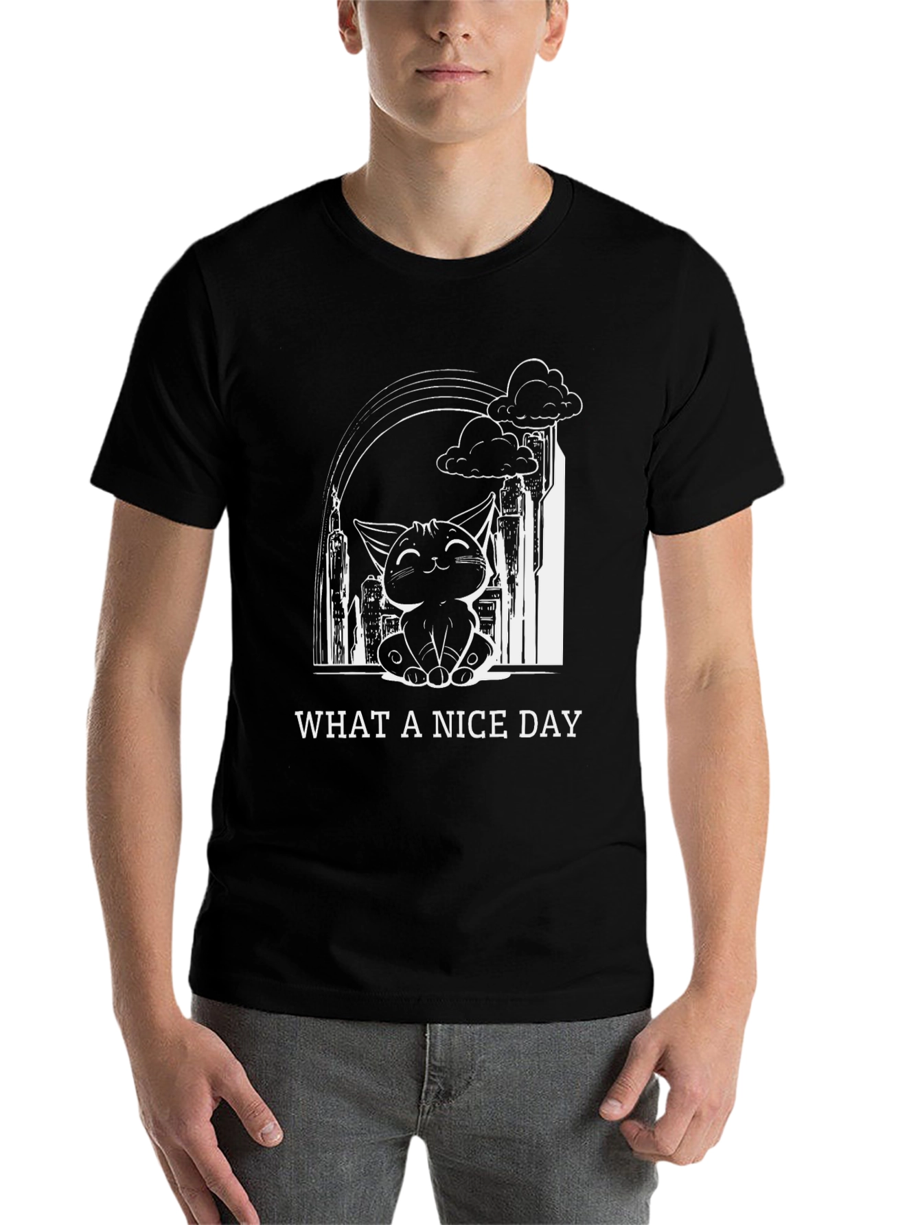 Black Nice Day Cat Graphic T-Shirt - Soft Cotton Blend view 7