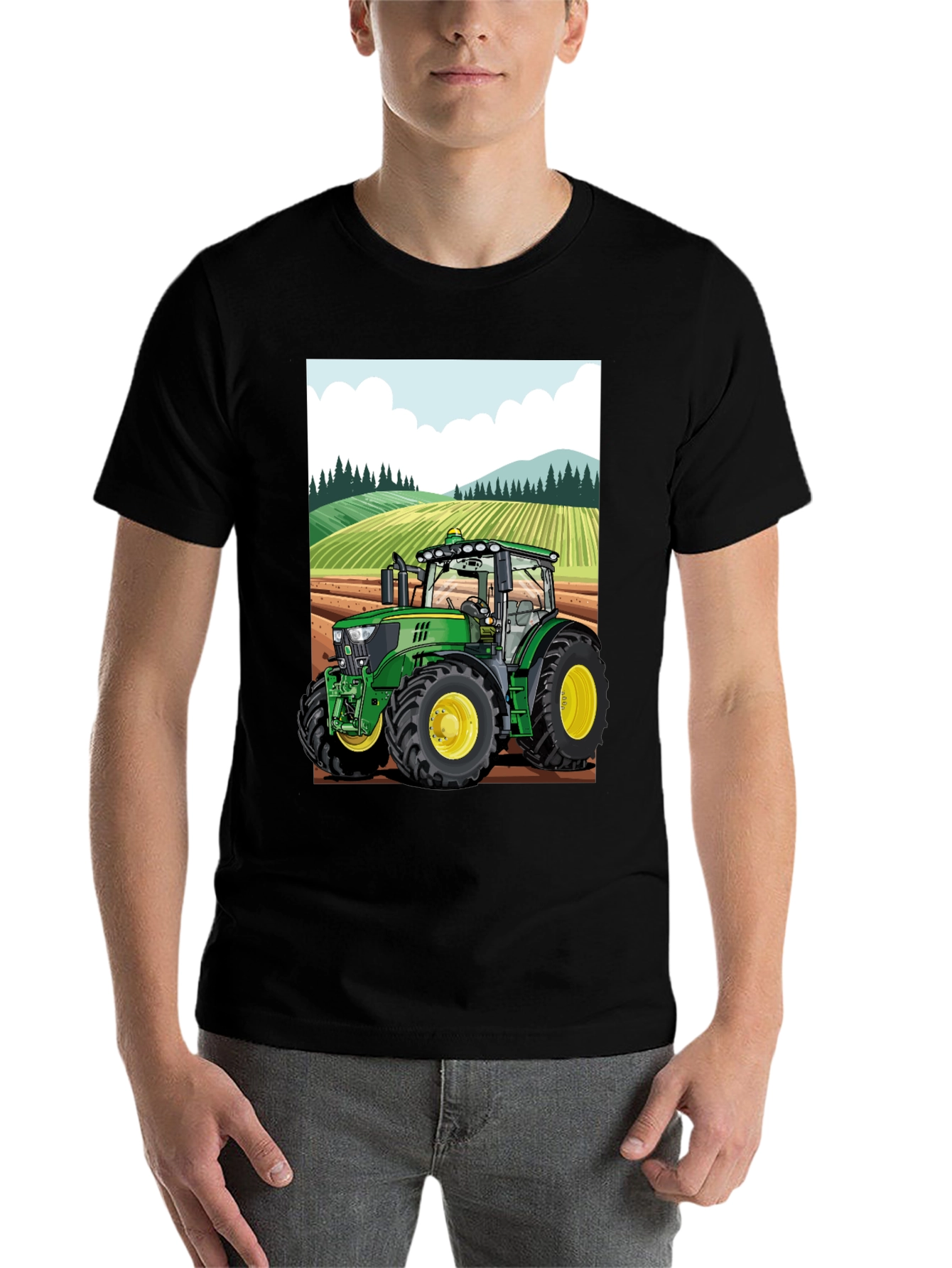 Black Cartoon Tractor T-Shirt - Farming Life view 7