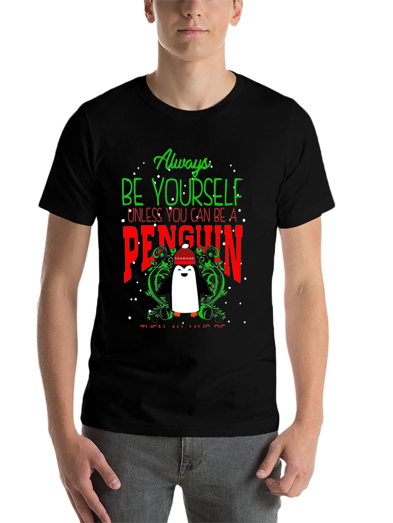 Black Always Be Yourself Unless Penguin T-Shirt view 7