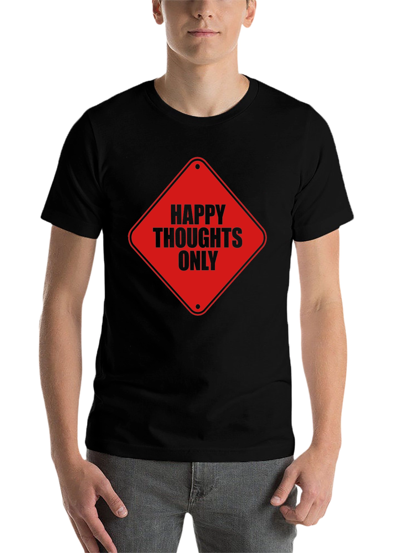 Black Happy Thoughts Only Graphic Tee - Black Cotton T-Shirt view 7