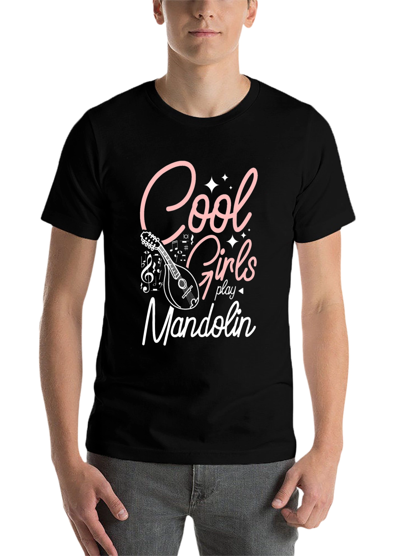 Black Cool Girls Play Mandolin Black Graphic Tee view 7