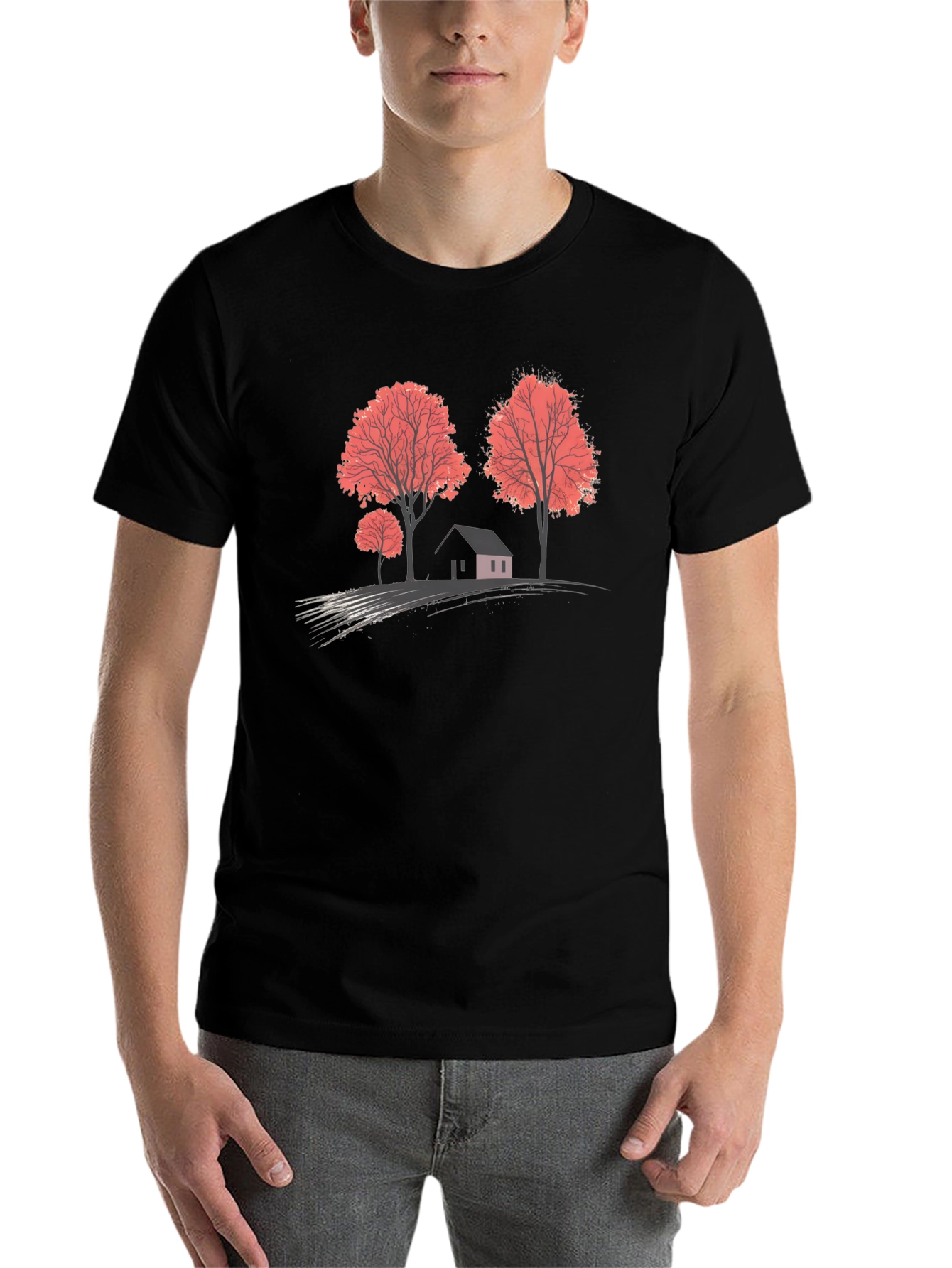 Black Nature Scene Graphic T-Shirt - Black view 7