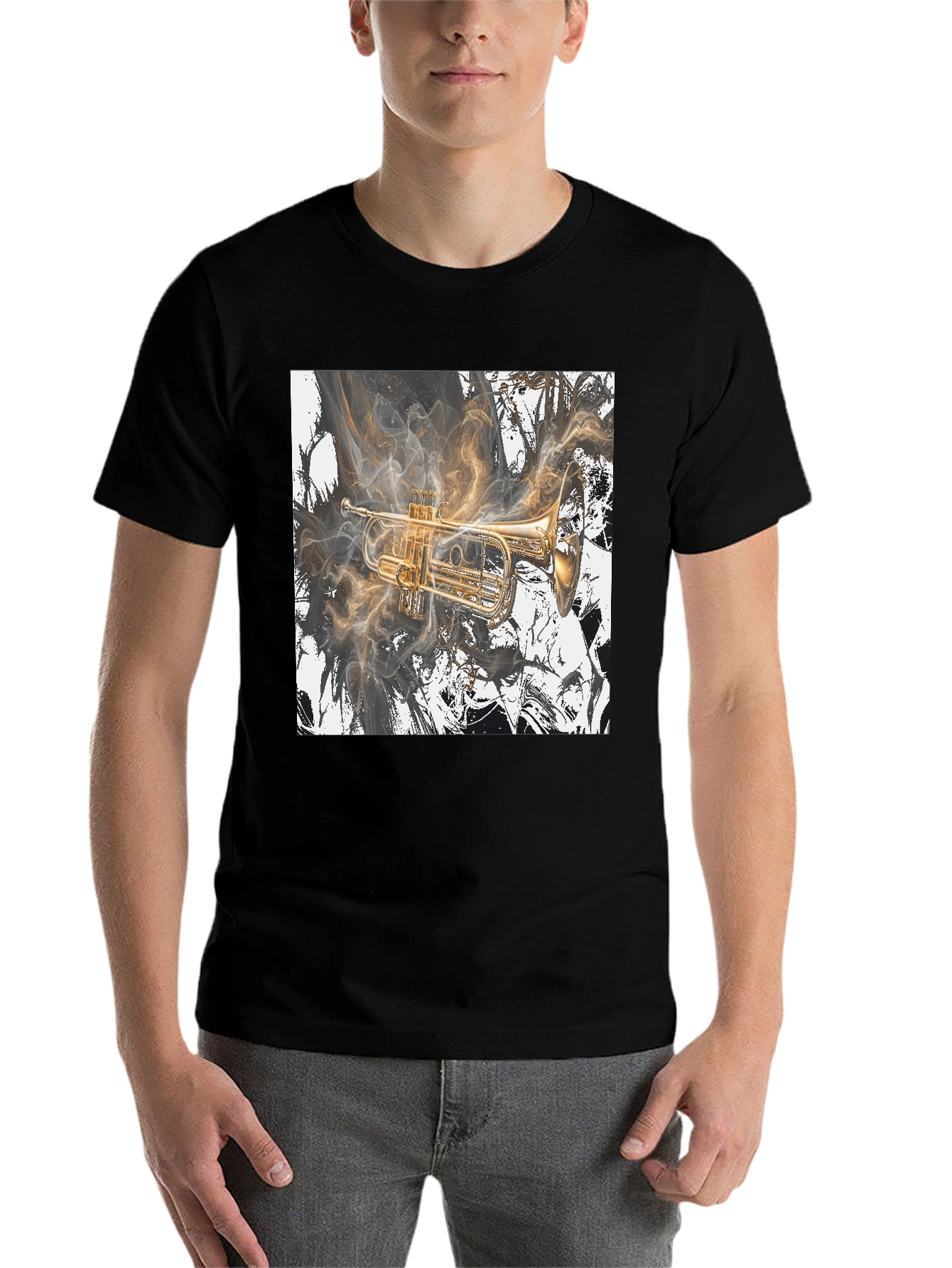 Black Musical Trumpet Graphic Black T-Shirt view 7