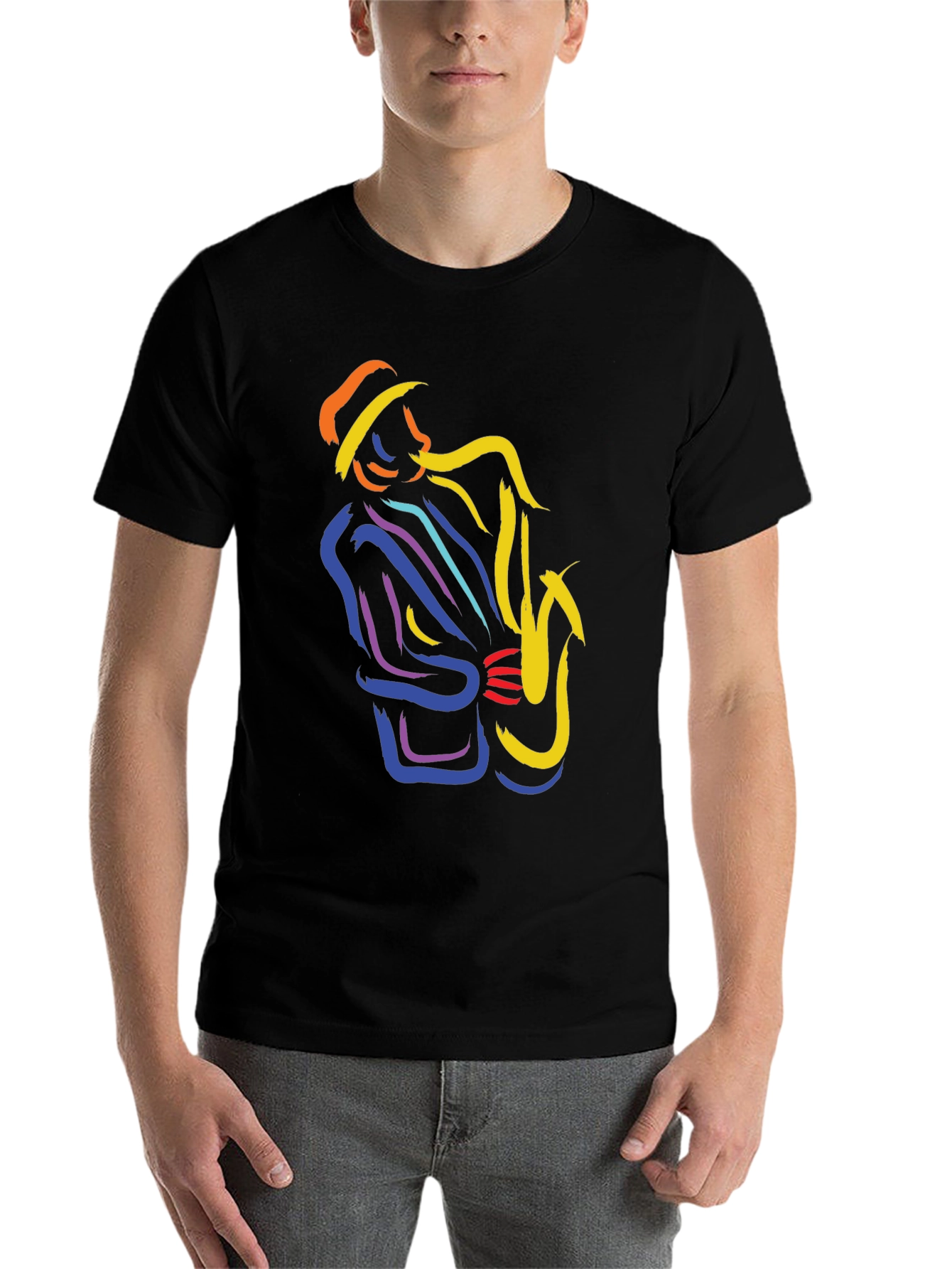 Black Jazz Player Graphic Tee - Stylish Music Lover T-Shirt view 7