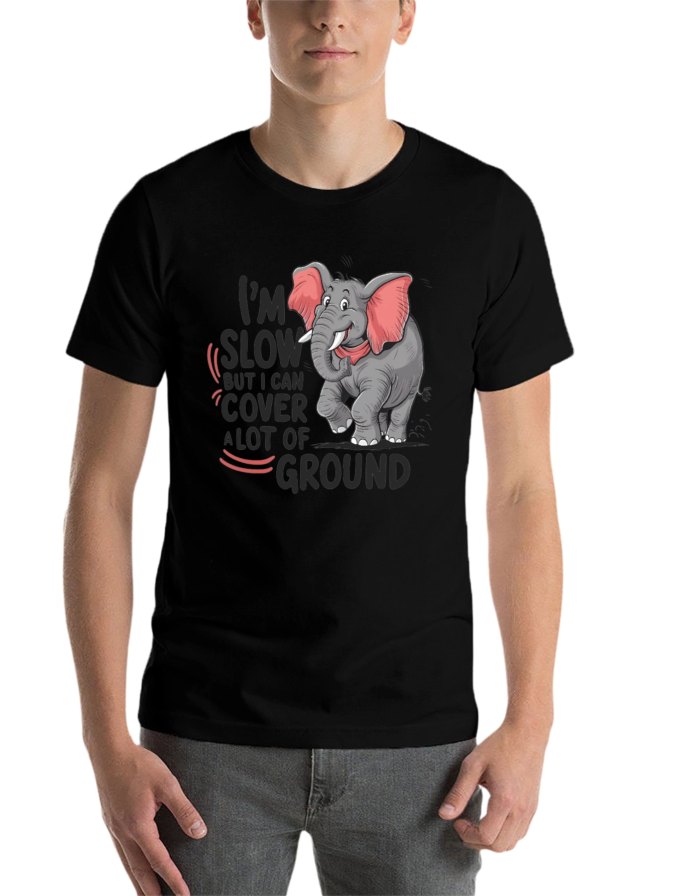 Black Elephant Humor T-Shirt: I'm Slow But Cover Ground view 7